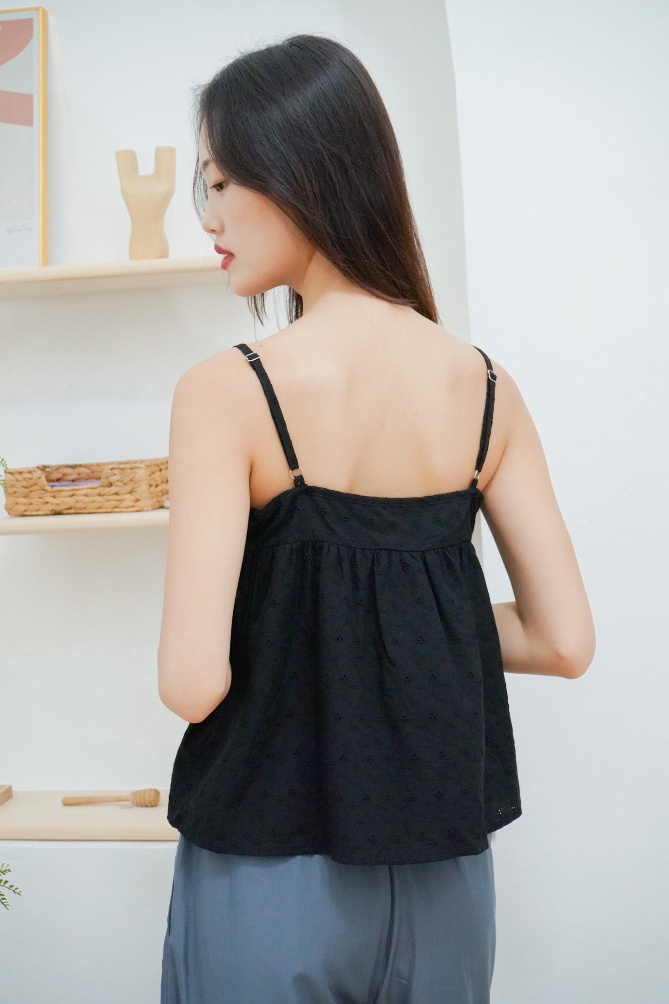 Bethany Eyelet Babydoll Top (Black)