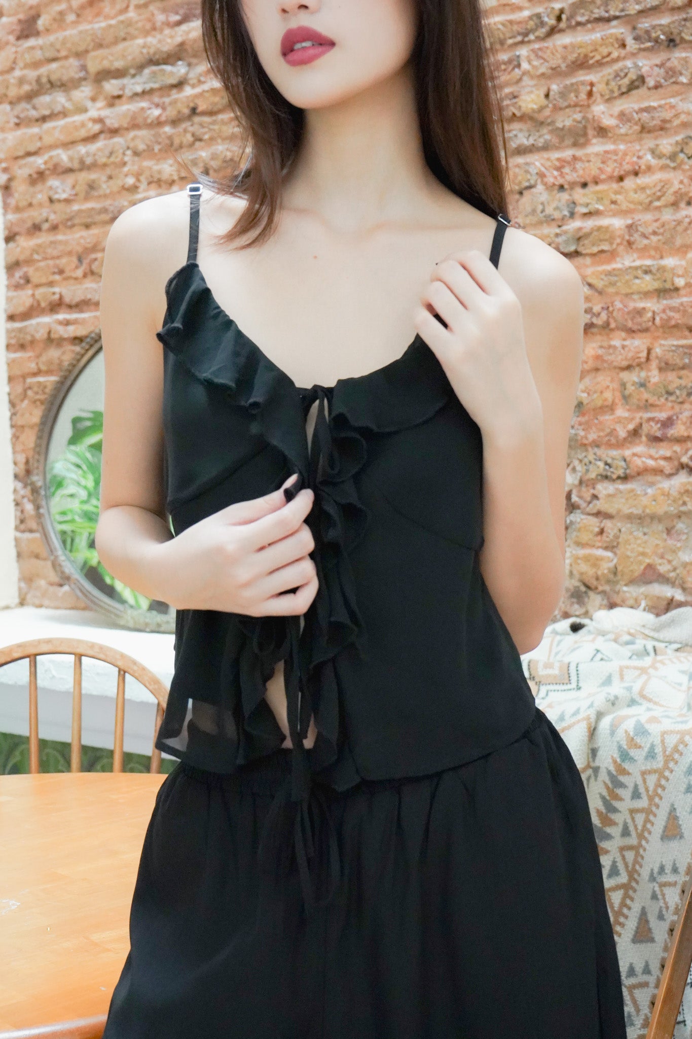 Lucy Ruffle Tie Top (Black)