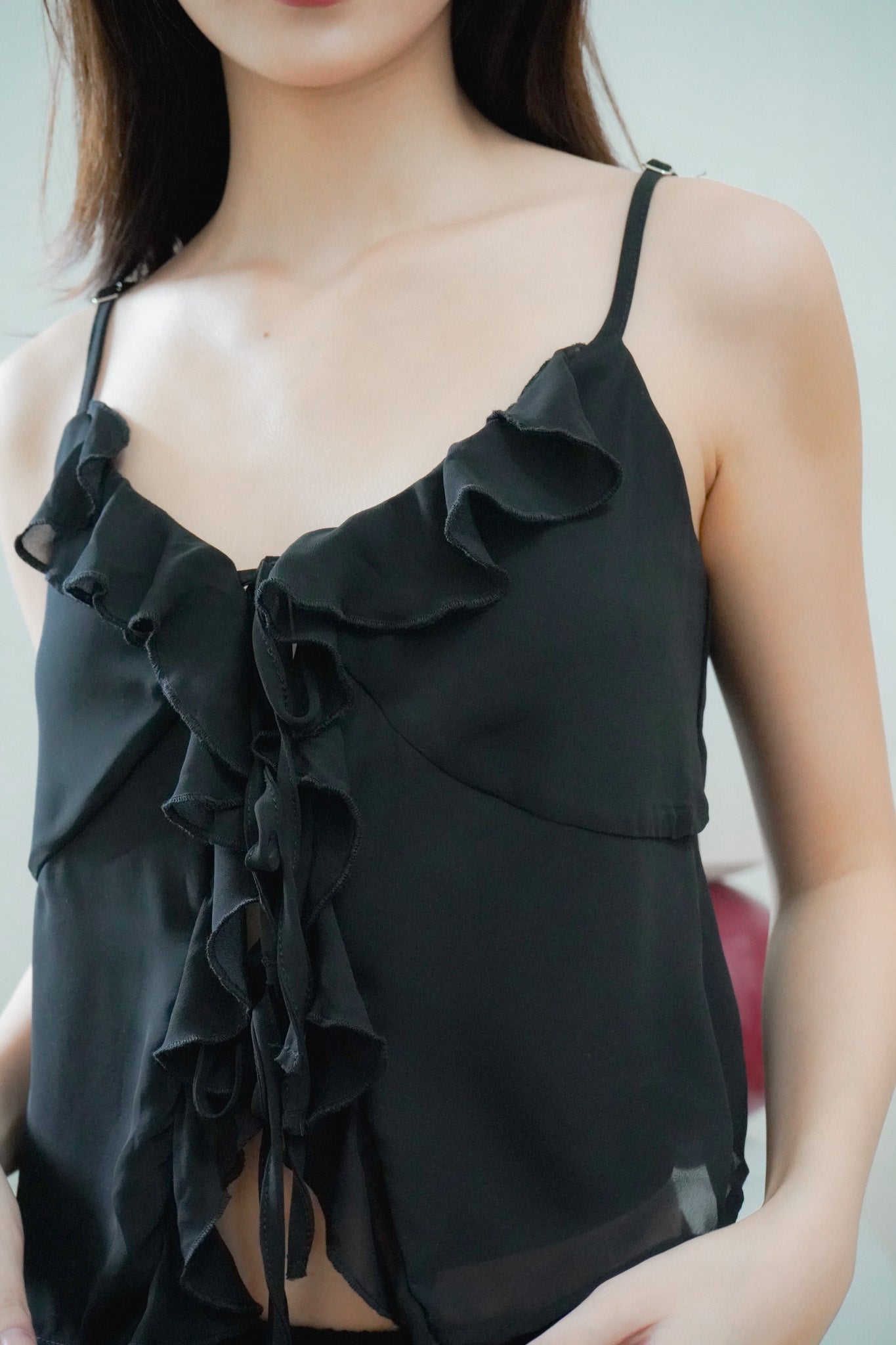 Lucy Ruffle Tie Top (Black)
