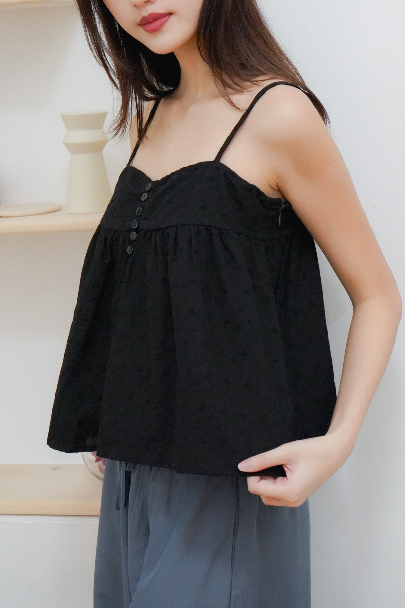 Bethany Eyelet Babydoll Top (Black)