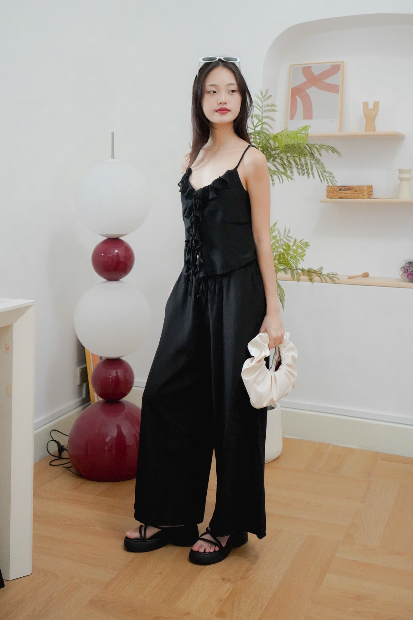 Lucy Ruffle Tie Top (Black)