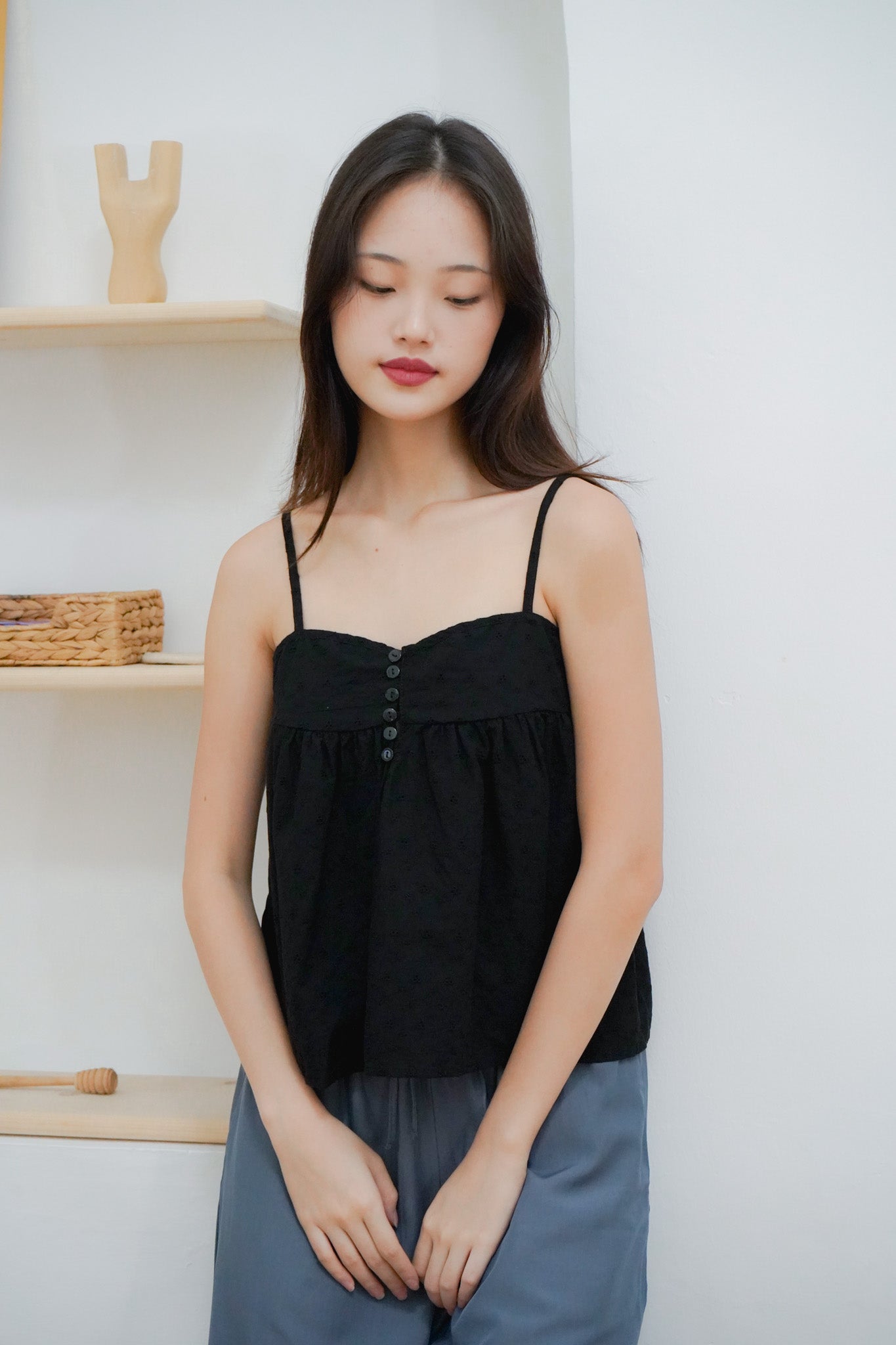 Bethany Eyelet Babydoll Top (Black)