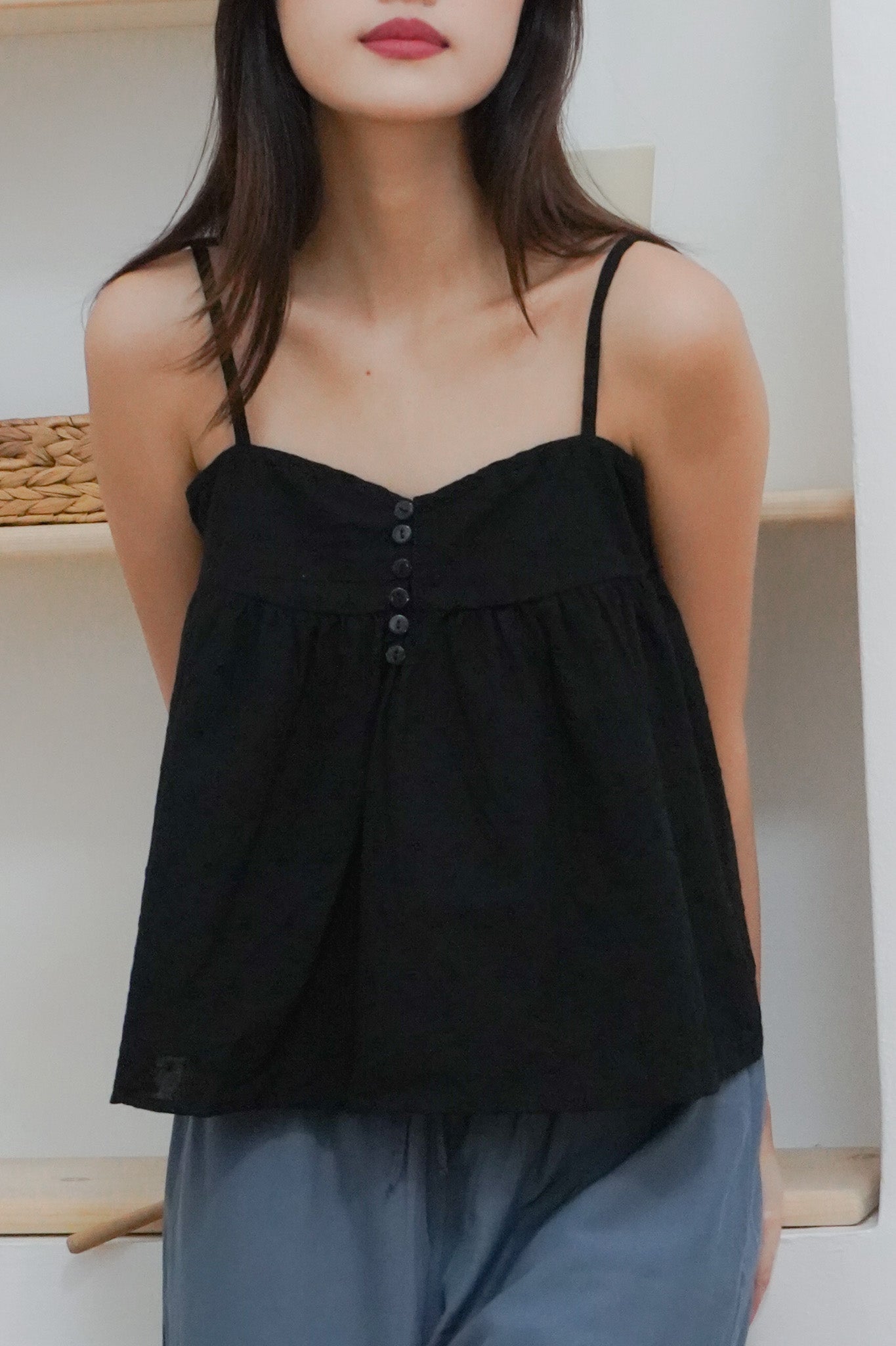 Bethany Eyelet Babydoll Top (Black)