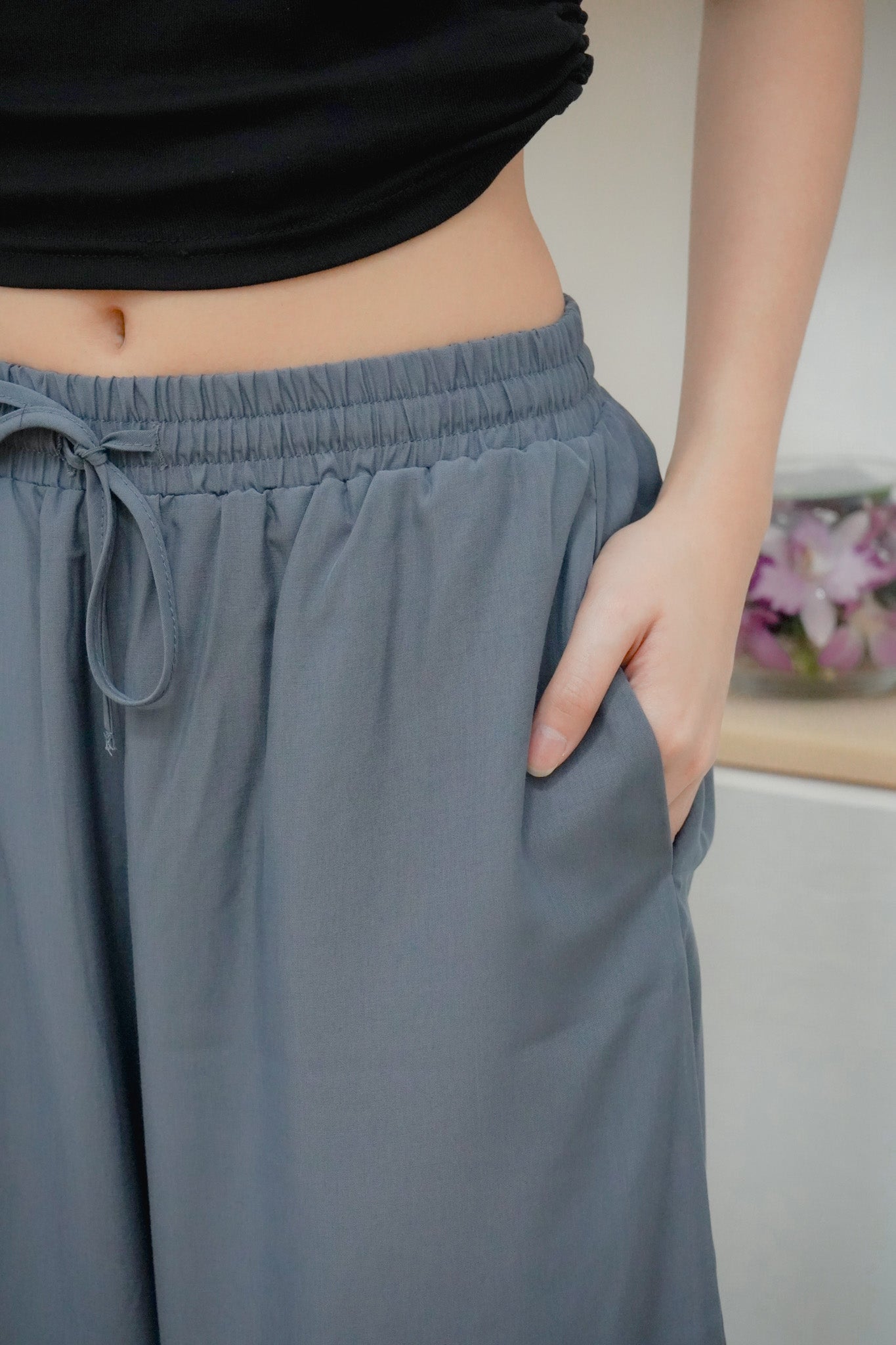Junia Wide Leg Elastic Waistband Pants (Gunmetal)