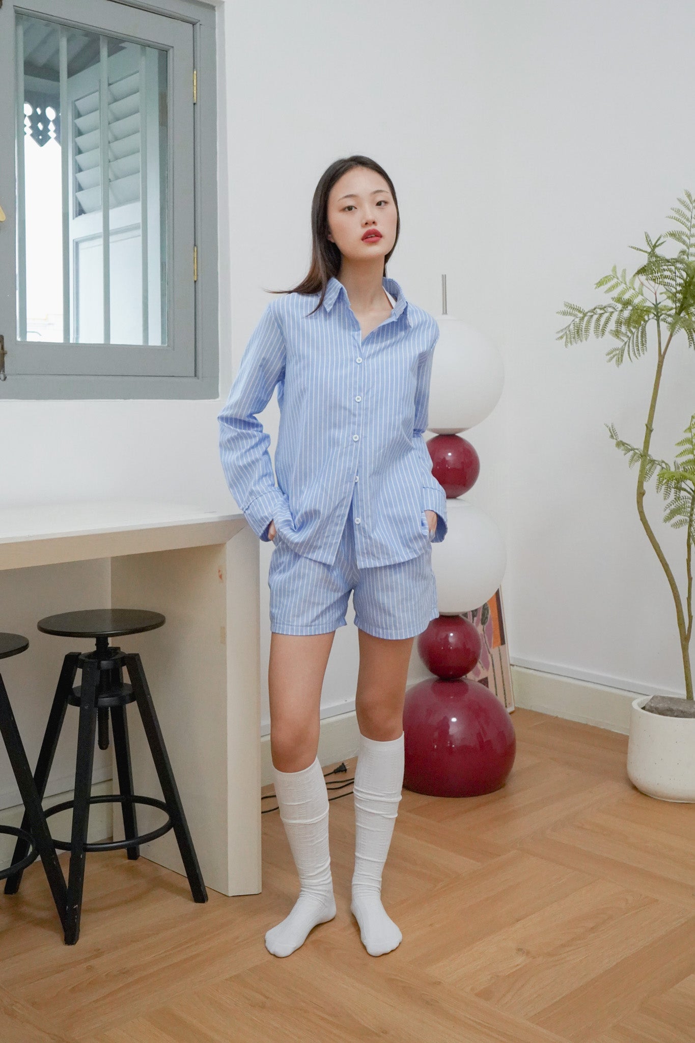 Jas blue stripe matching set