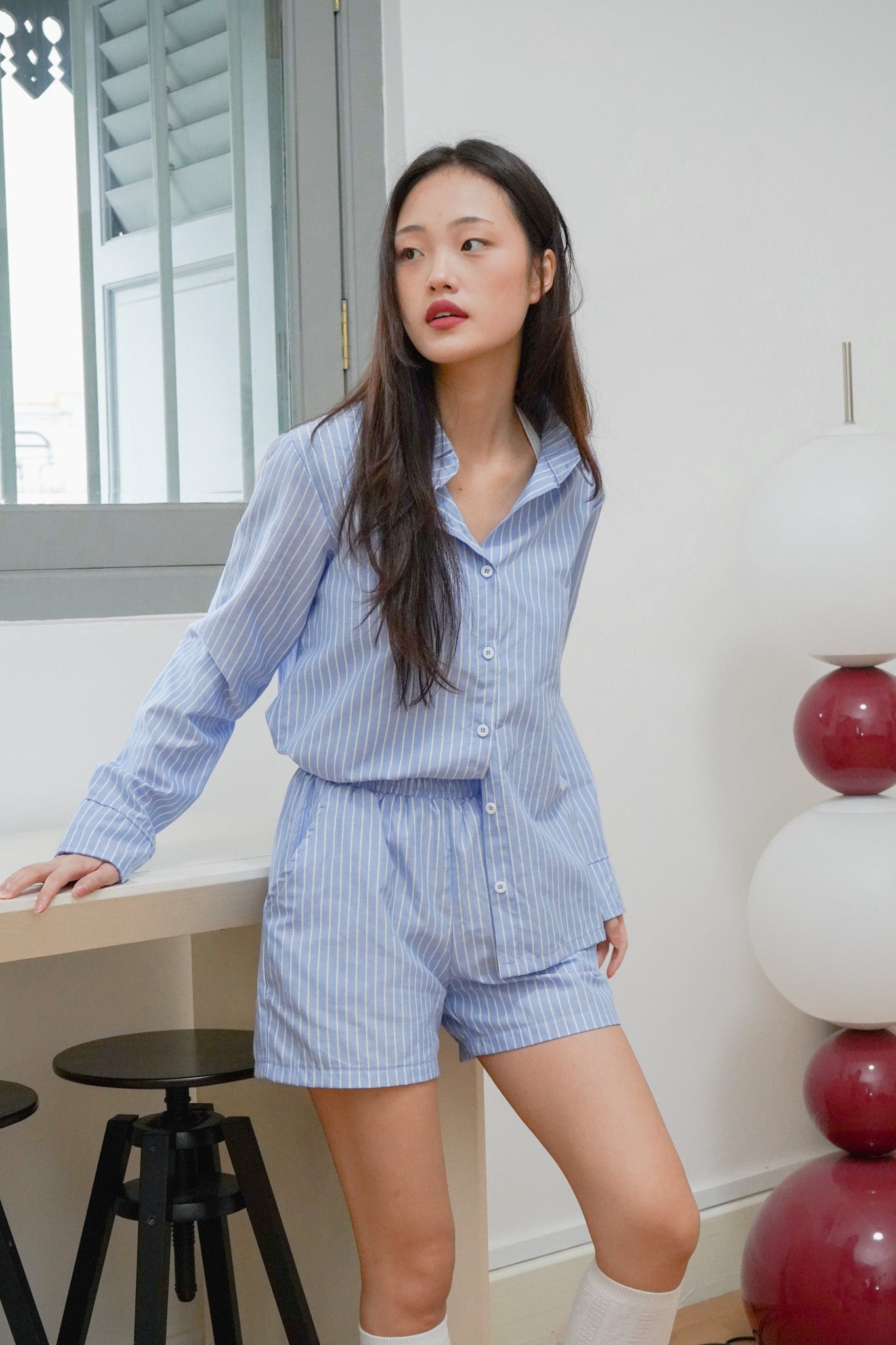 Jas blue stripe matching set