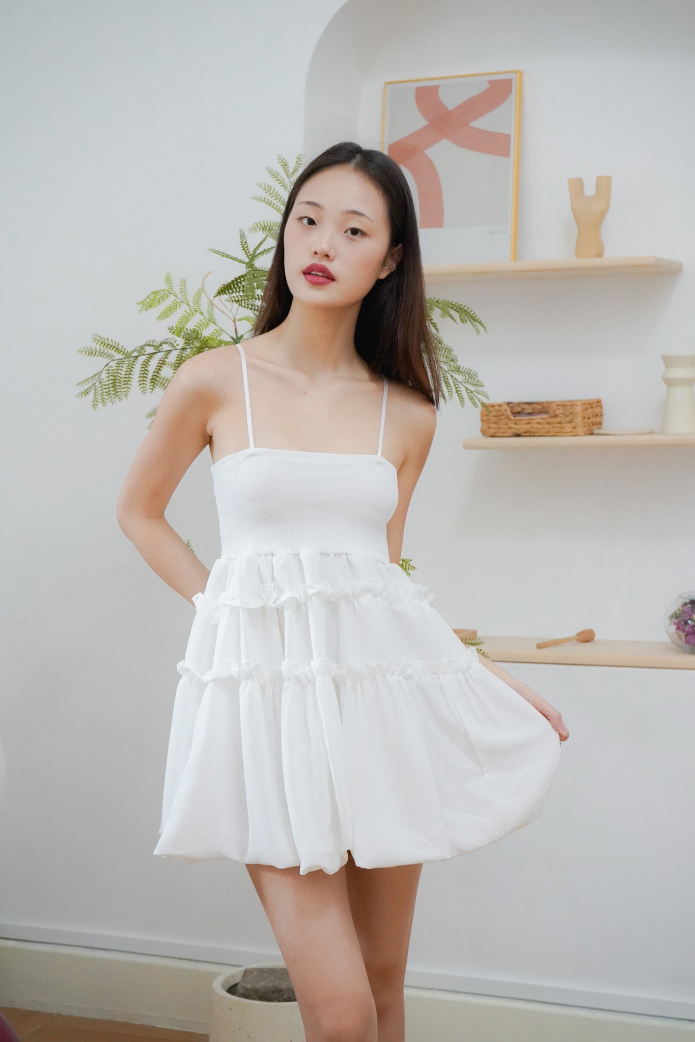 Sandra mini puff dress (White)