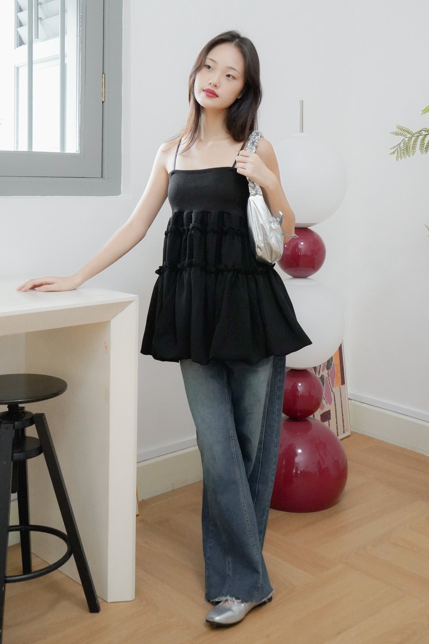 Sandra mini puff dress (Black)