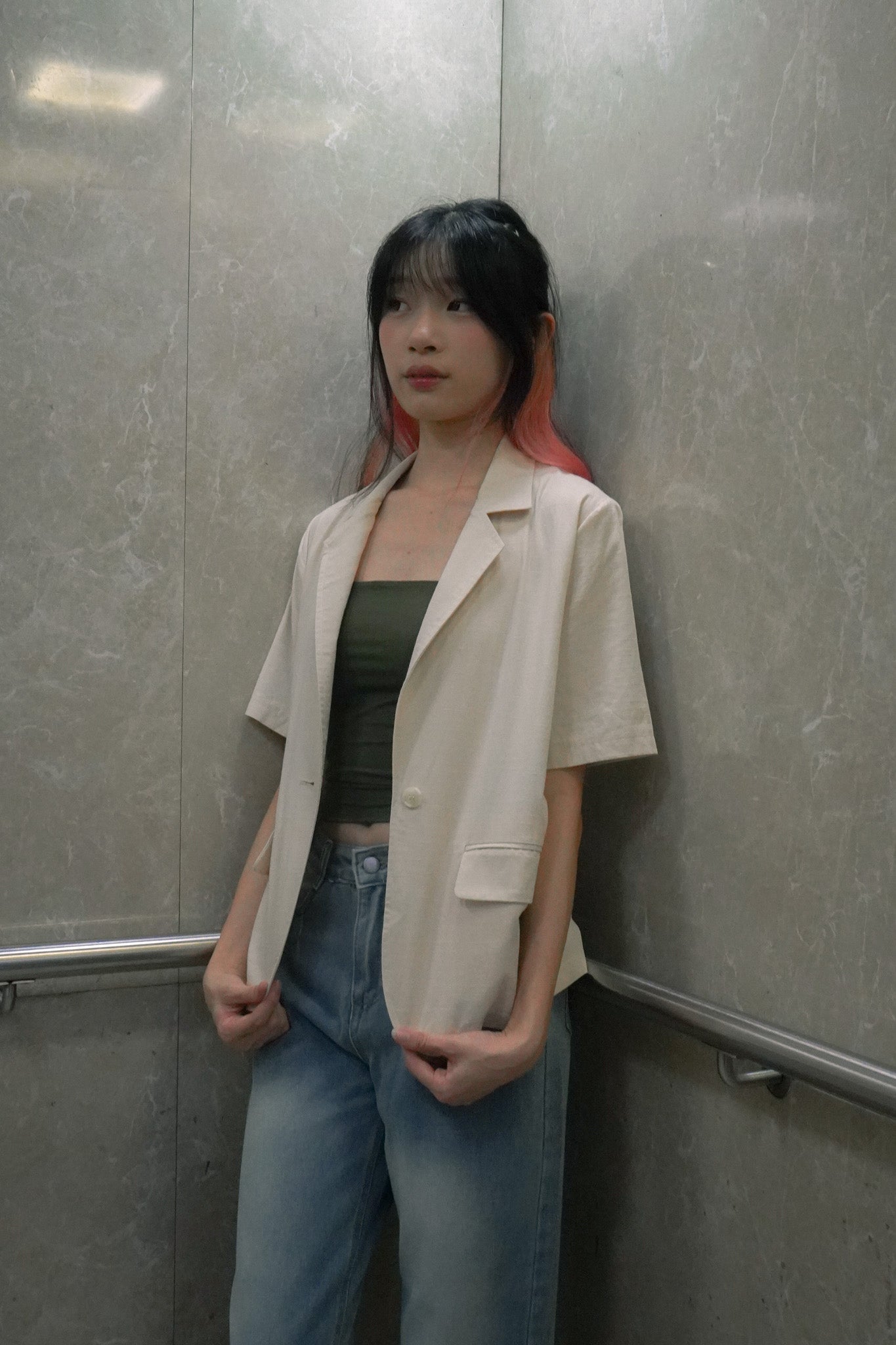 Nell Casual Short-Sleeved Beige Blazer