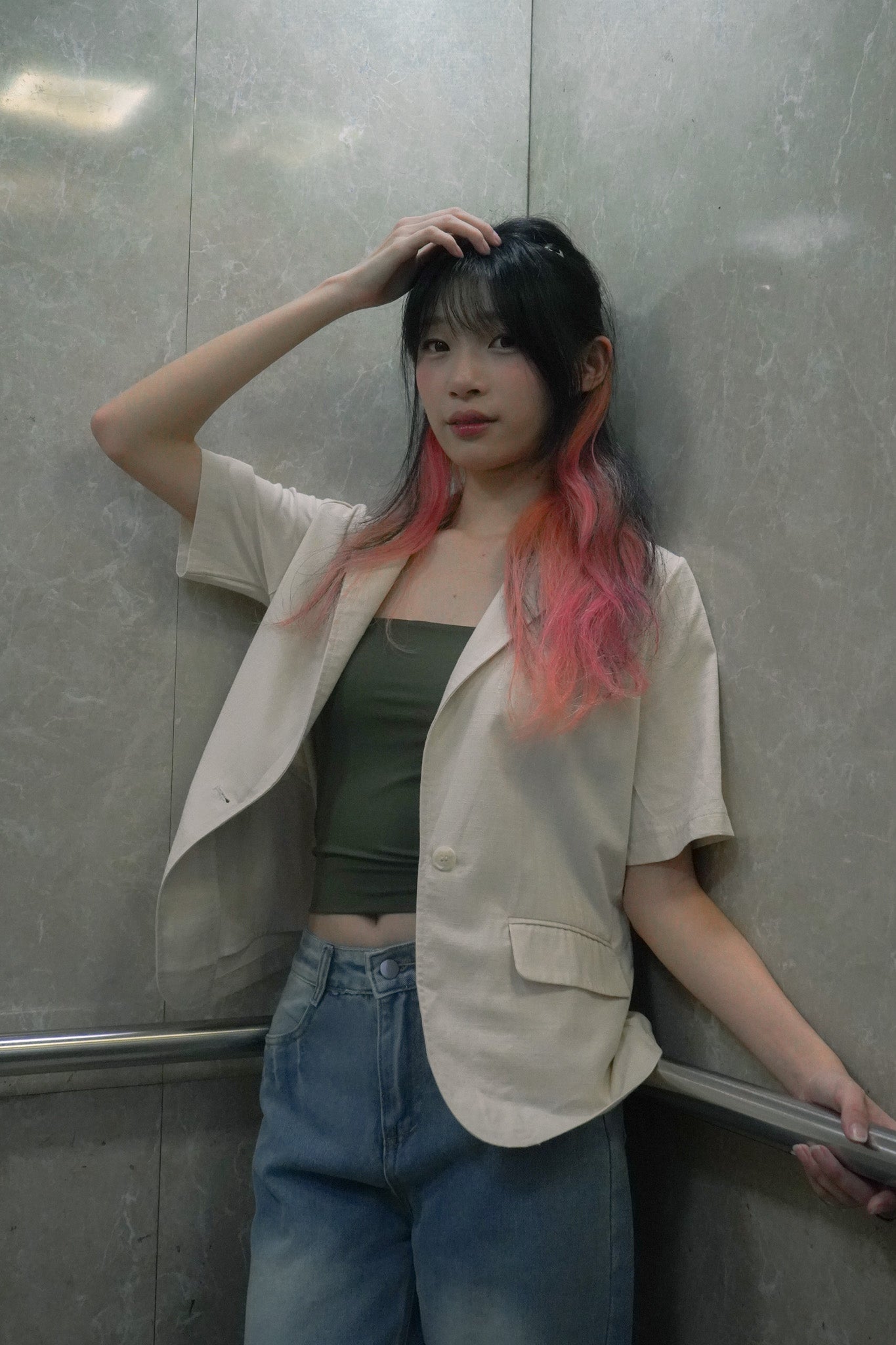 Nell Casual Short-Sleeved Beige Blazer