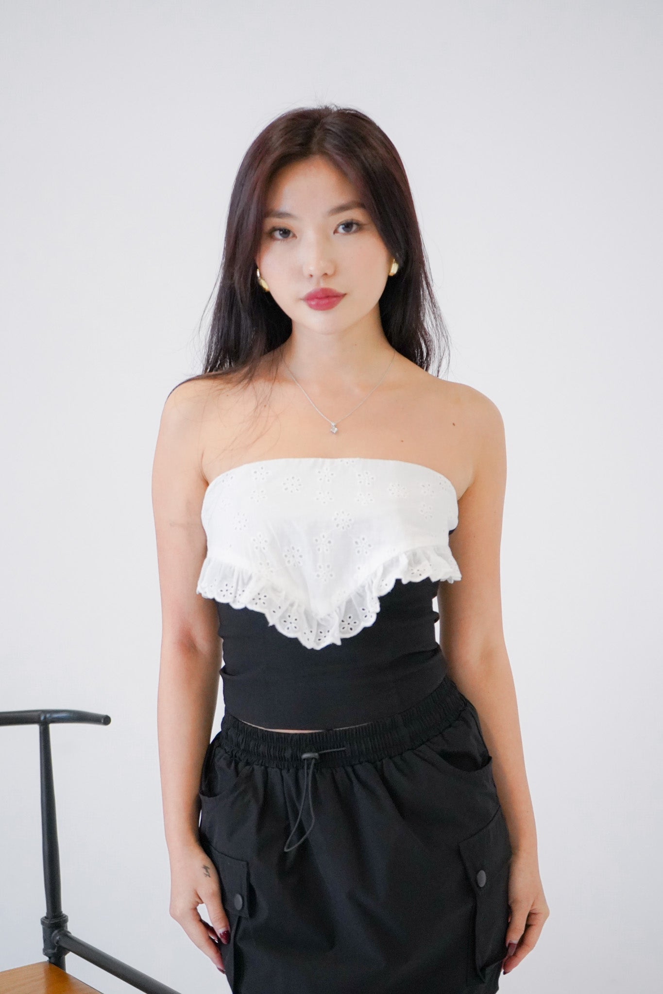 Zyla Black And White Lace Tube Top