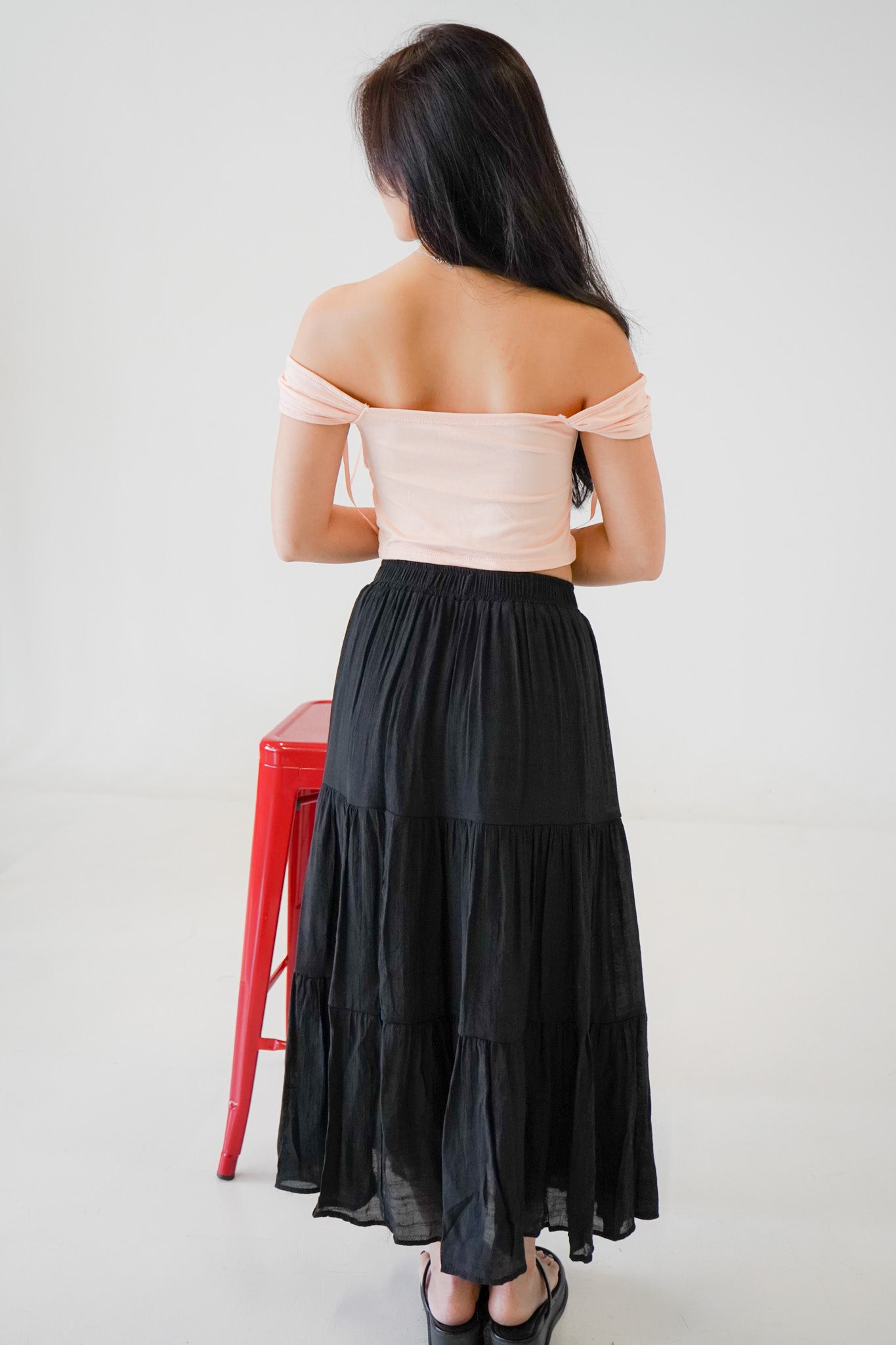 Nemy Padded Off Shoulder Top (w ribbons) (Blush)