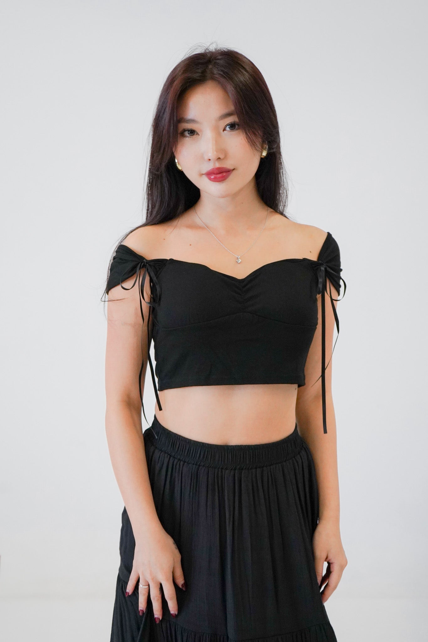Celina Ribbon Crop Top (Black)