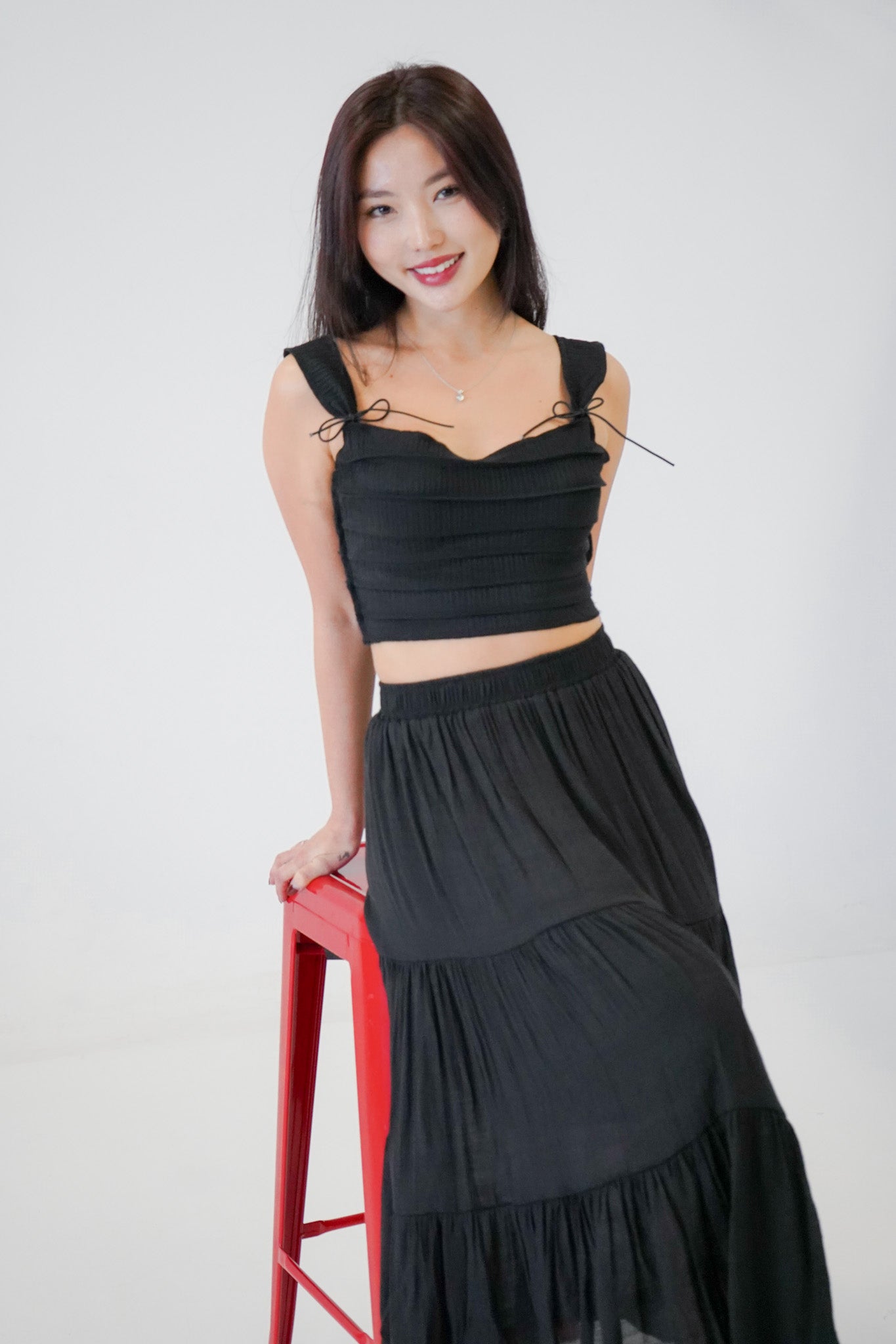 Celina Ribbon Crop Top (Black)