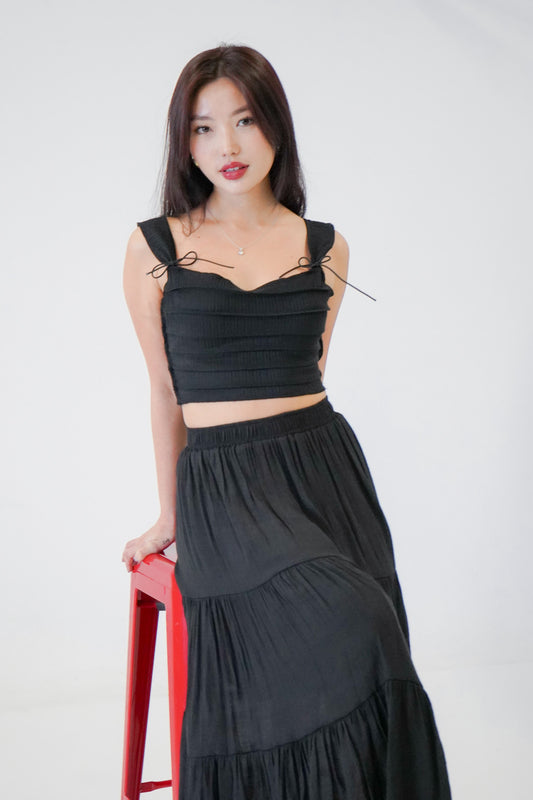 Celina Ribbon Crop Top (Black)