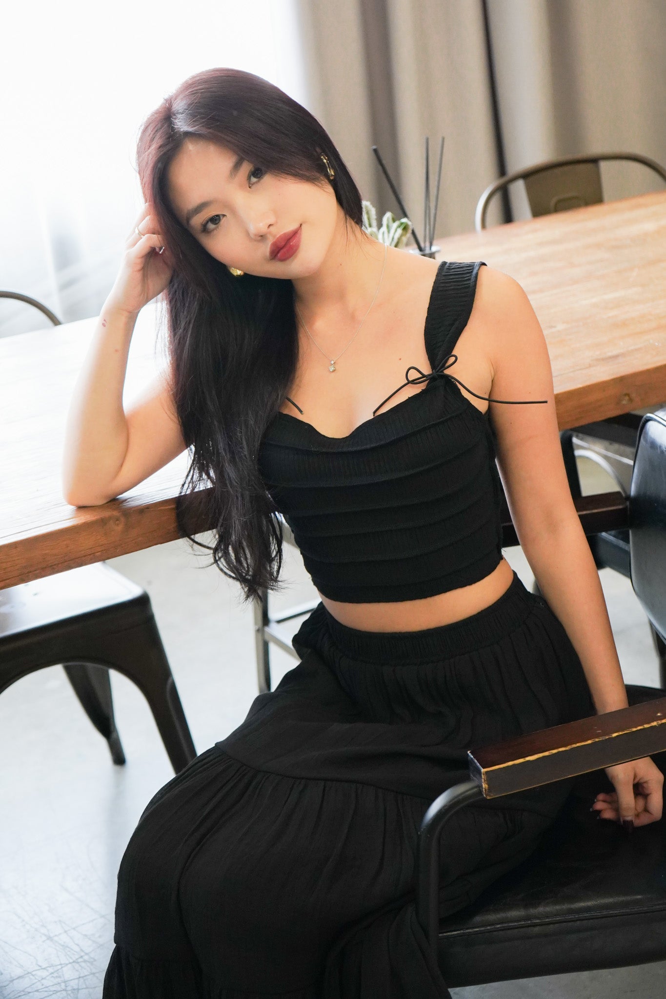 Celina Ribbon Crop Top (Black)