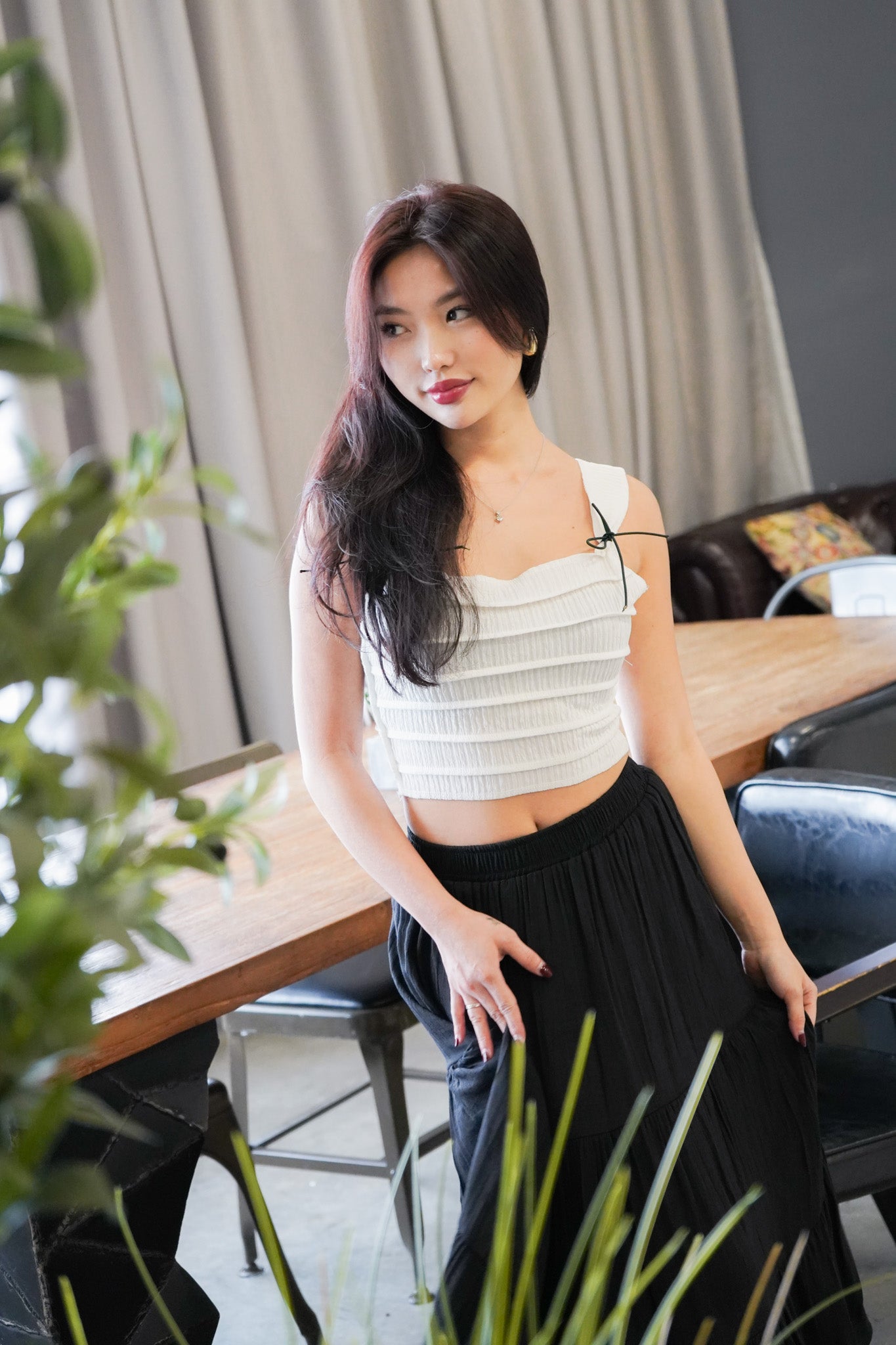 Celina Ribbon Crop Top (White)
