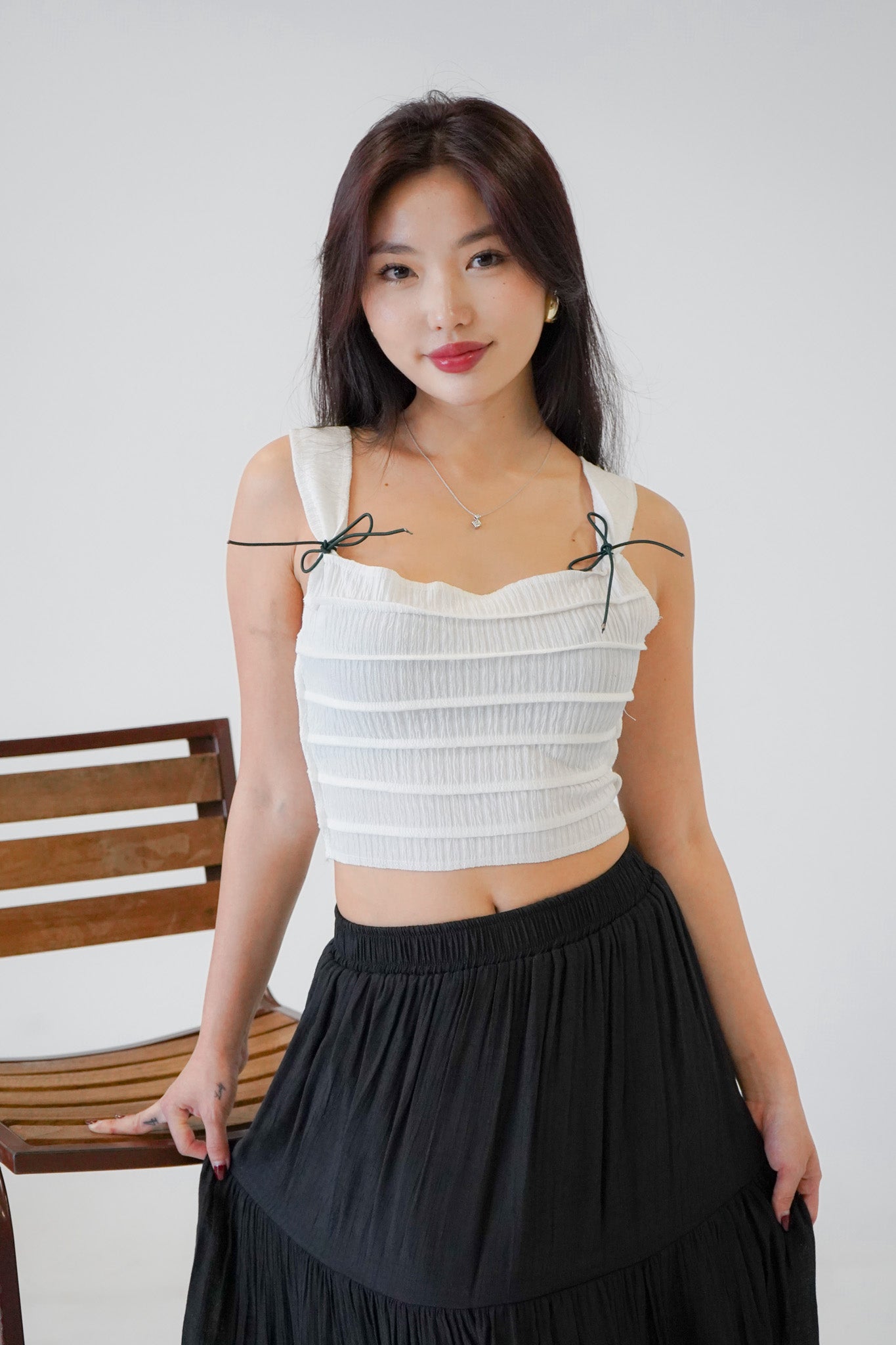 Celina Ribbon Crop Top (White)
