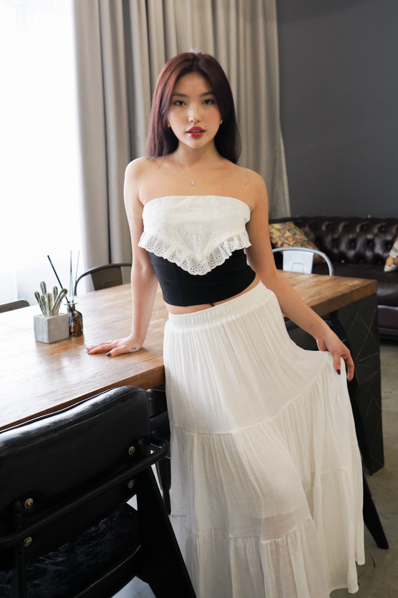 Zyla Black And White Lace Tube Top
