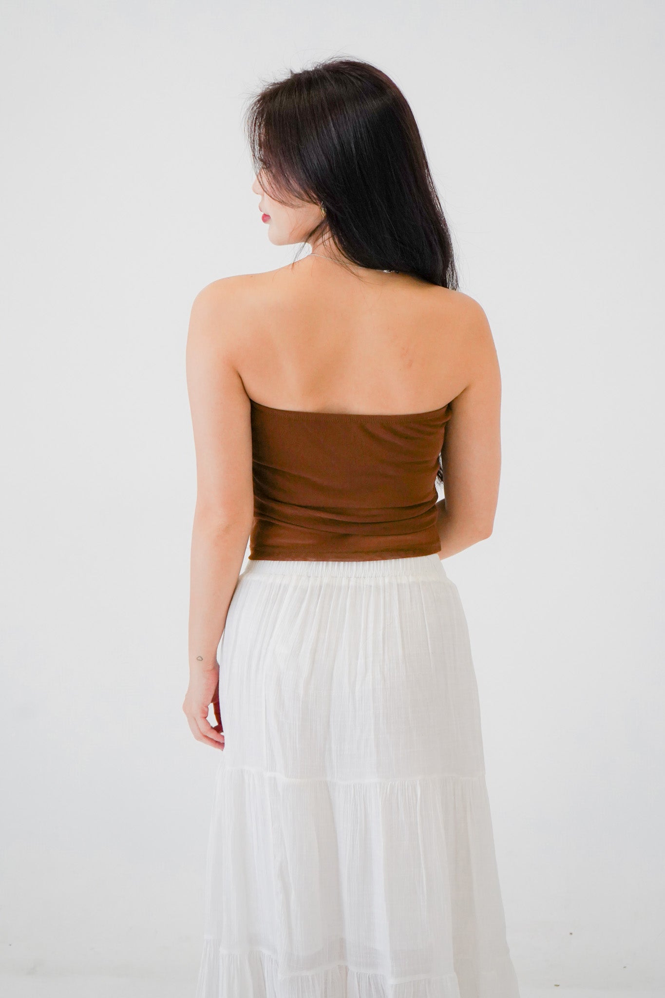 Romy Panelled Mesh Tube Top (Brown)