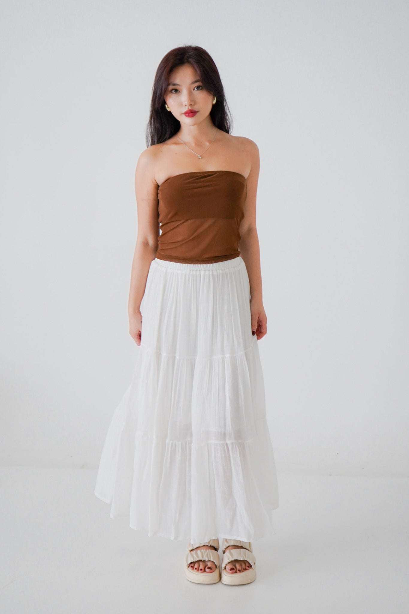 Romy Panelled Mesh Tube Top (Brown)