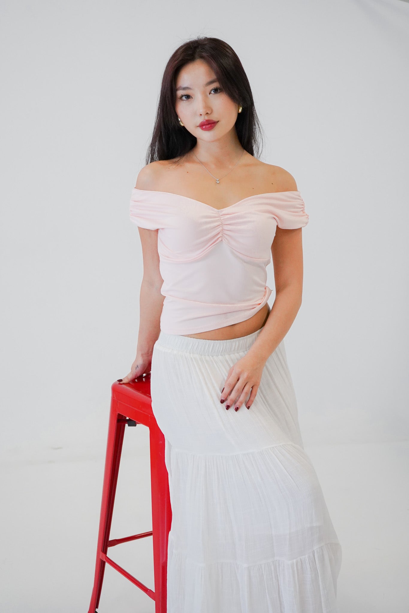 Aoife Blush sweetheart off Shoulder Top