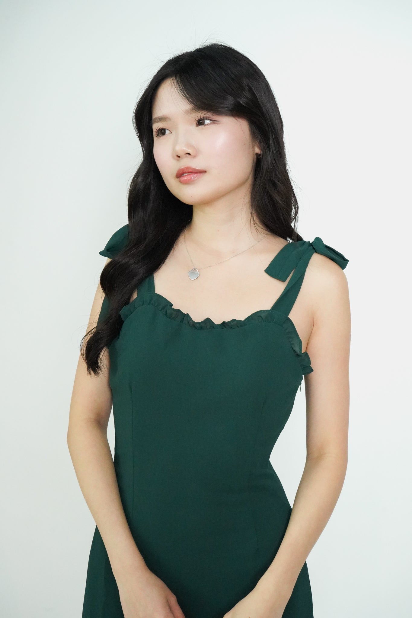 Esme Tie-Shoulder Mini Dress (Dark Green)