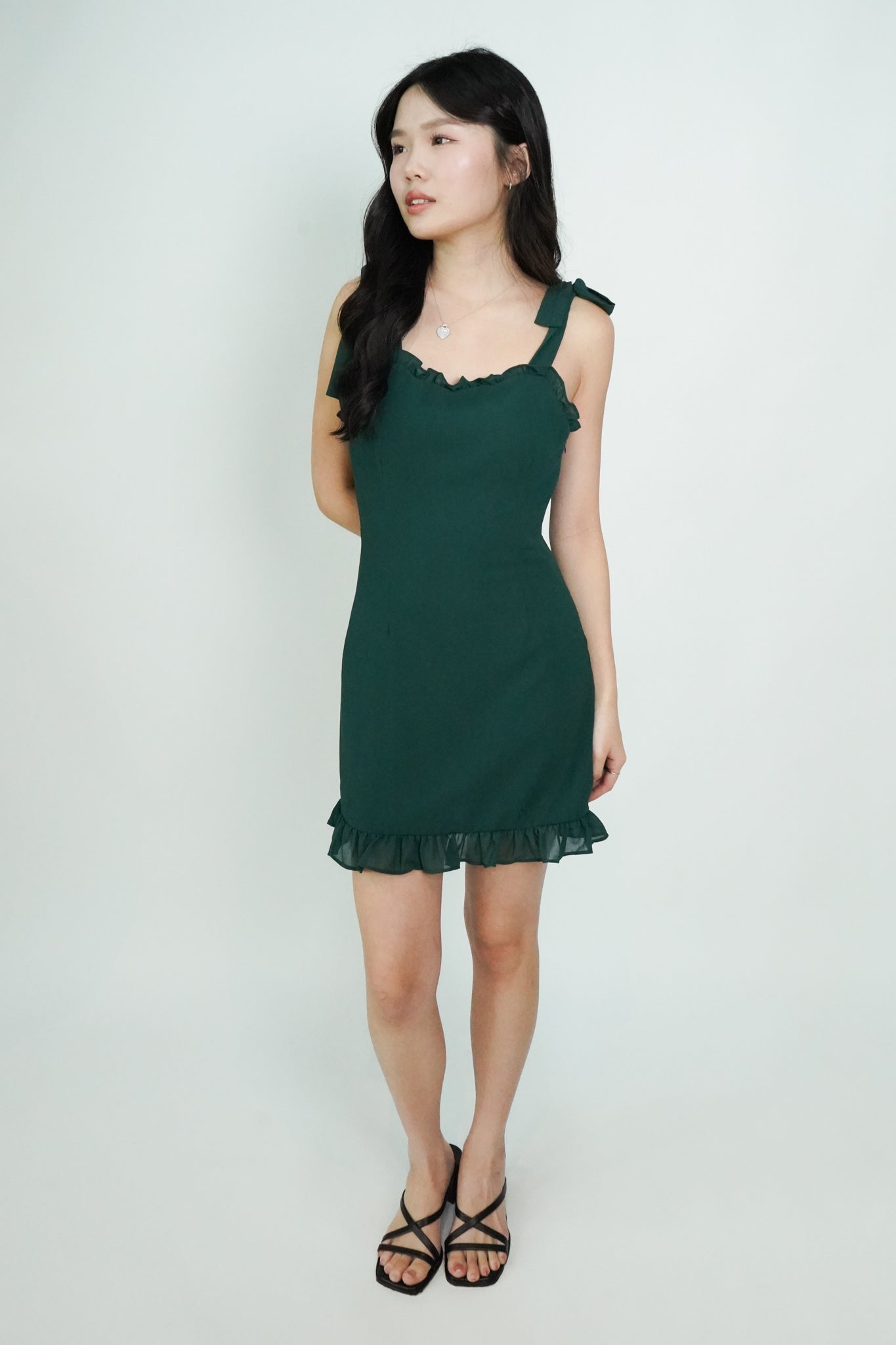 Esme Tie-Shoulder Mini Dress (Dark Green)