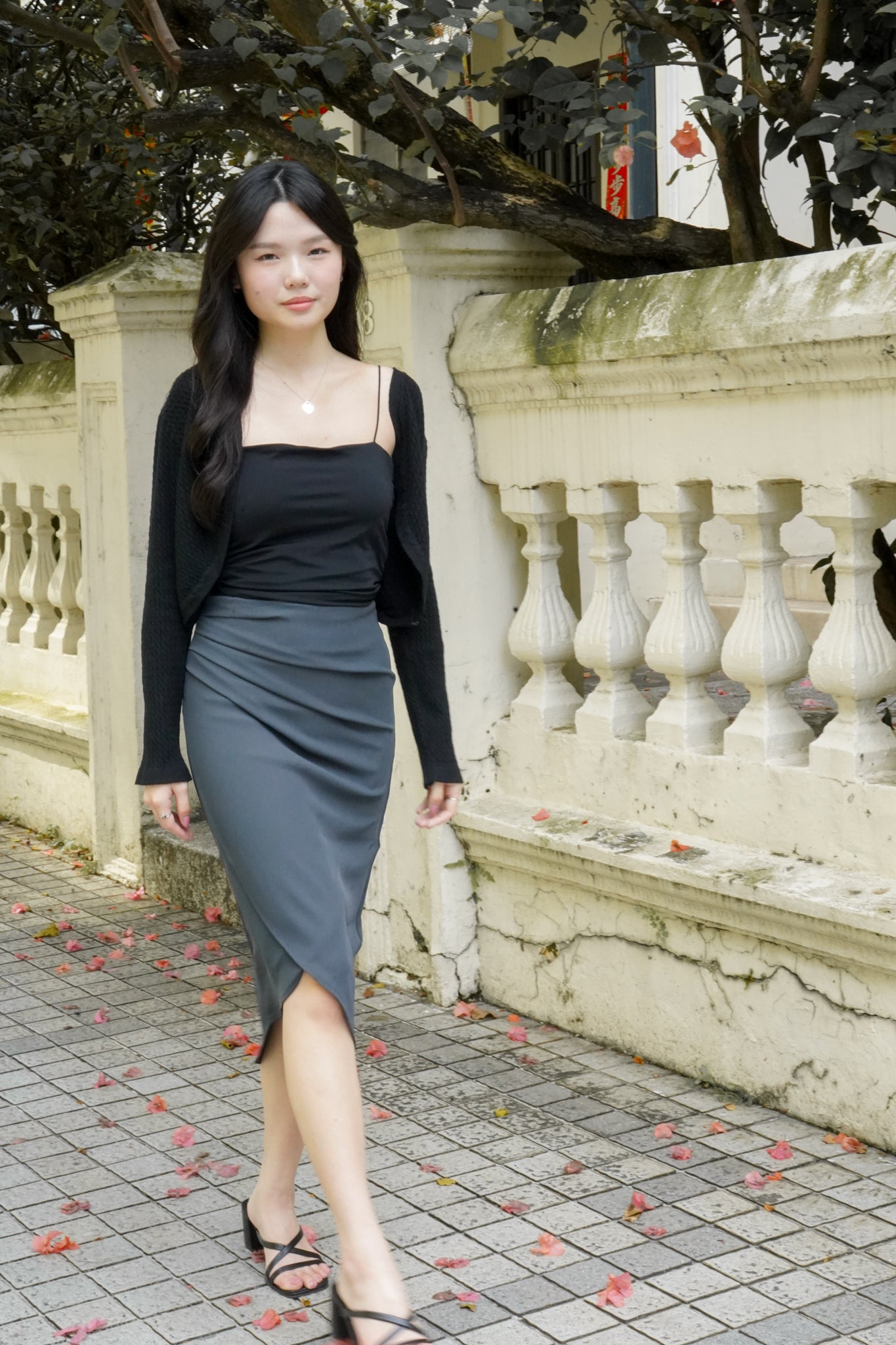 Celine Ruched Detailed Pencil Skirt (Slate Grey)