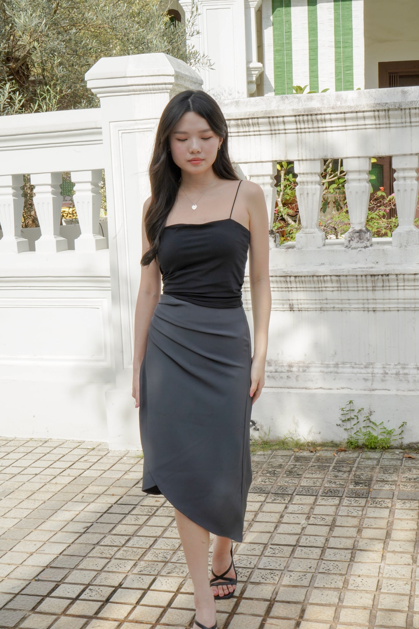 Celine Ruched Detailed Pencil Skirt (Slate Grey)