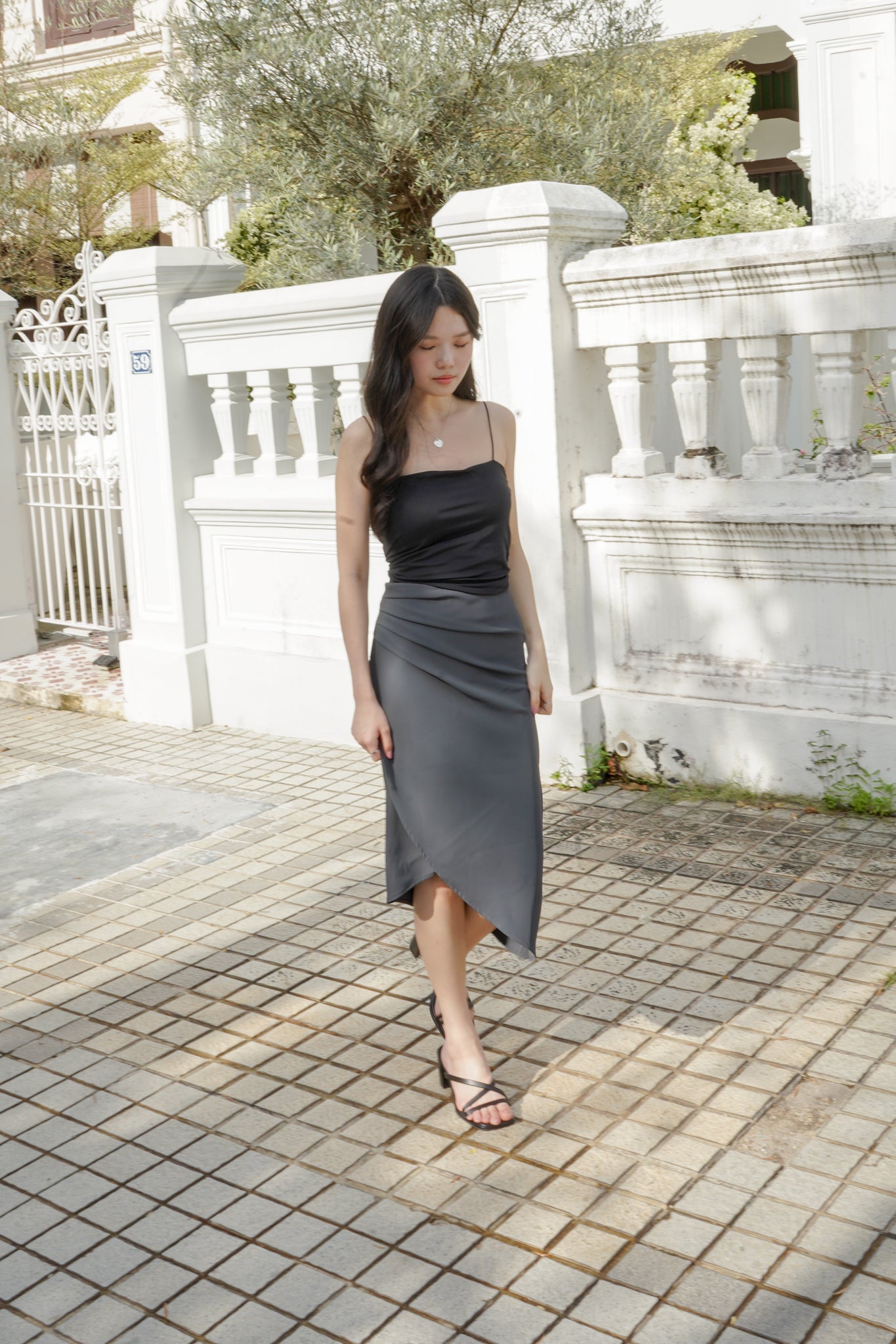 Celine Ruched Detailed Pencil Skirt (Slate Grey)