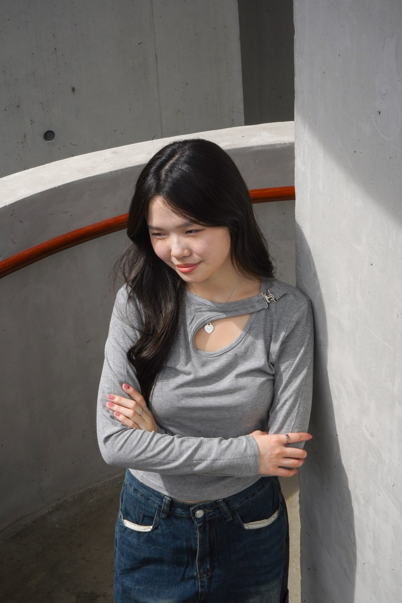 Kinsley Keyhole Long Sleeve Top (Grey)