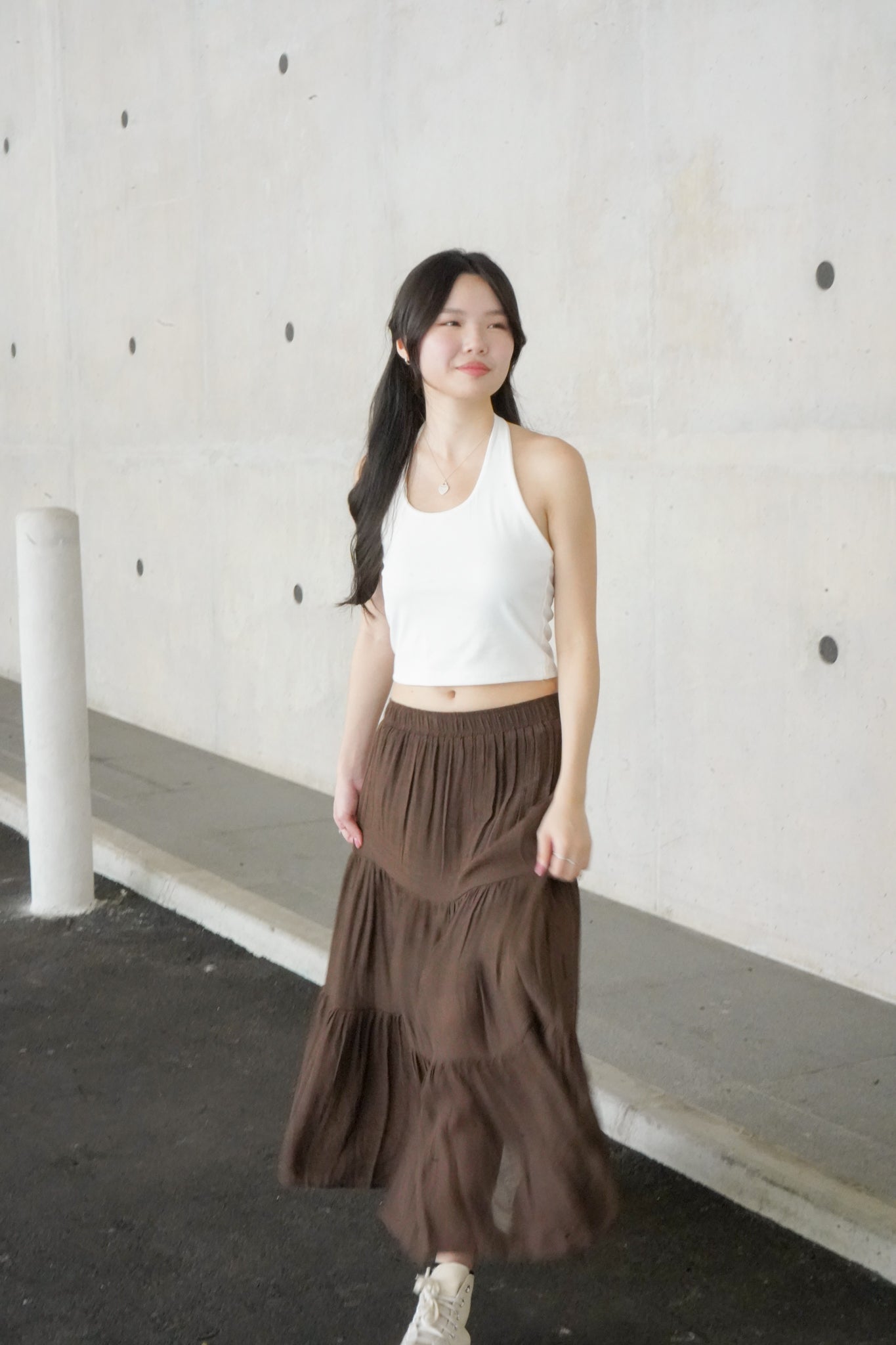 Leah Linen Tiered Skirt (Mocha)
