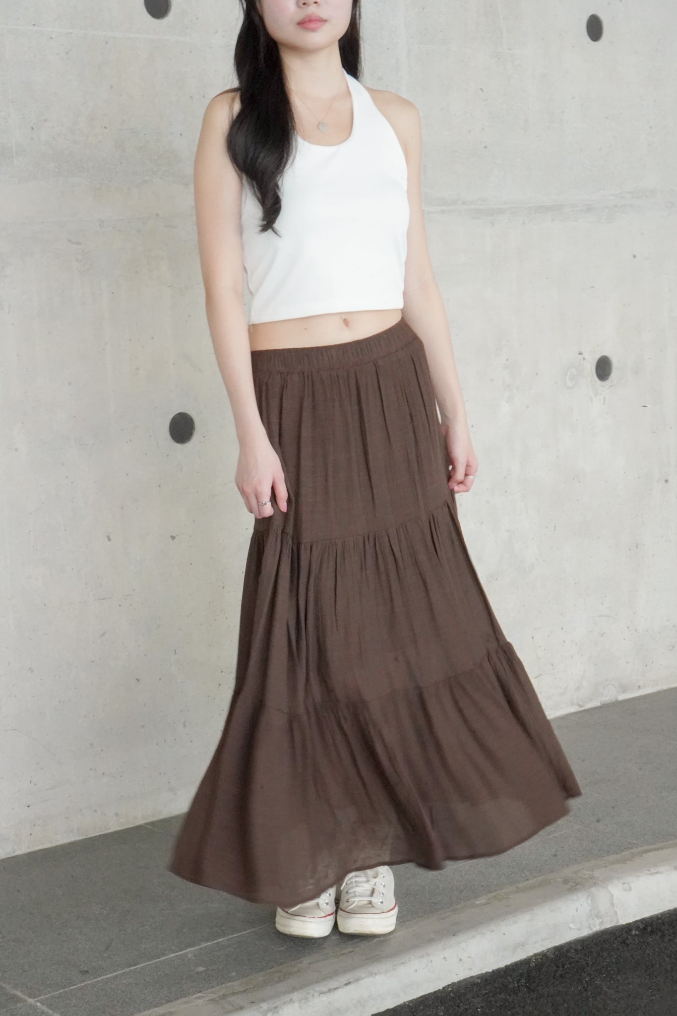 Leah Linen Tiered Skirt (Mocha)