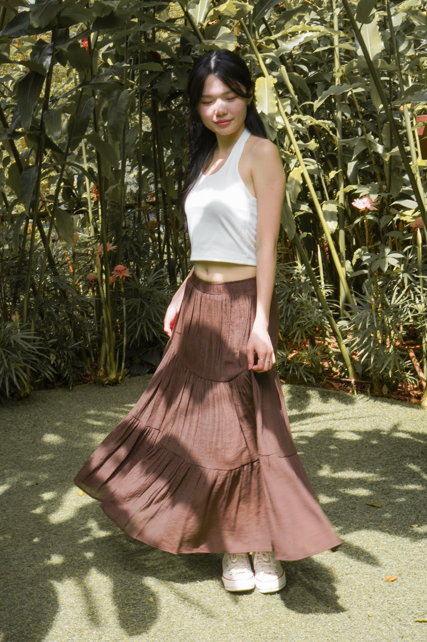 Leah Linen Tiered Skirt (Mocha)