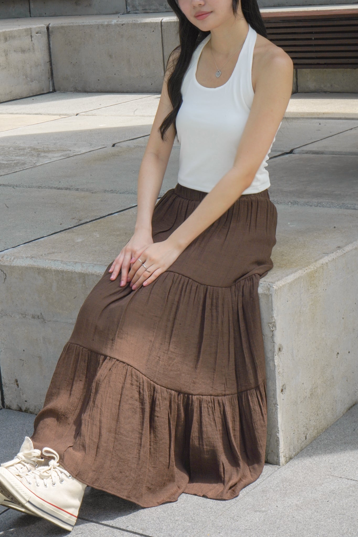 Leah Linen Tiered Skirt (Mocha)