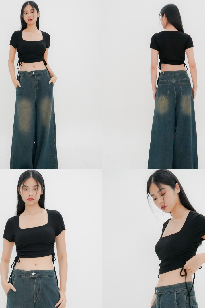 Sloan Padded Square neck Top (Black)