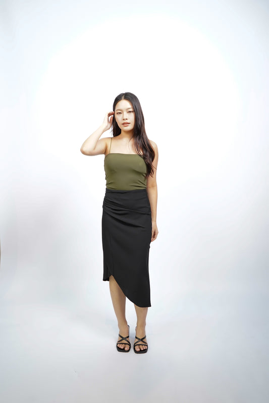 Celine Ruched Detailed Pencil Skirt (Black)