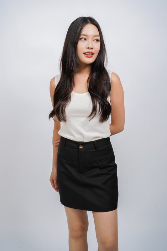 Beckett Button Mini Skirt with Inner Lining Pants (Black)