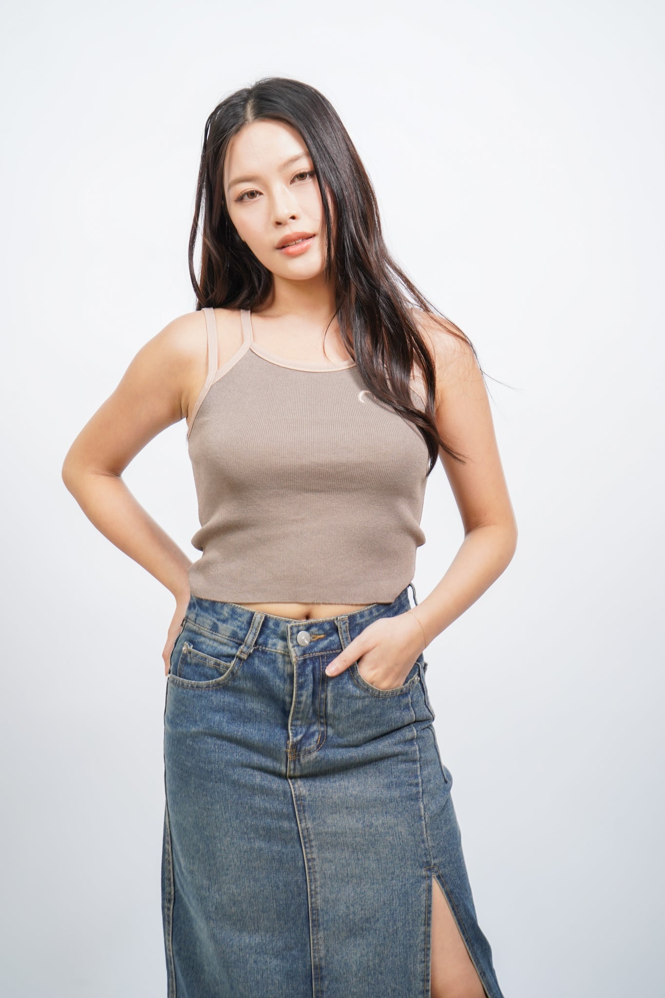 Aslan Double Strap Halter Top (Almond)