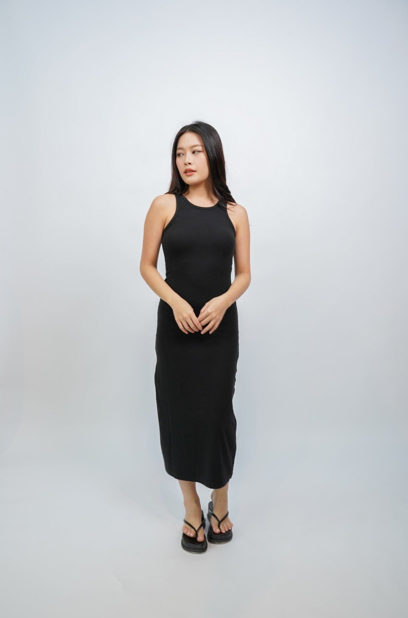 Everlyn Tank Maxi Dress with Cut Out Back (Black)