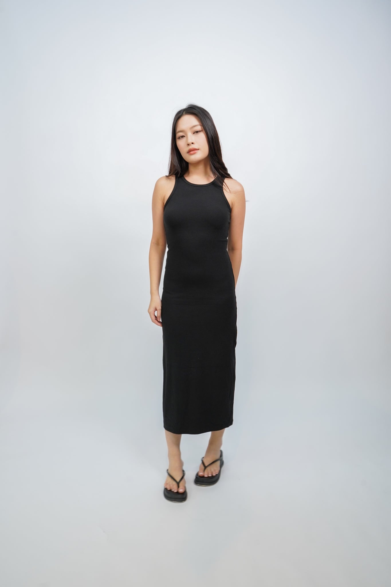 Everlyn Tank Maxi Dress with Cut Out Back (Black)