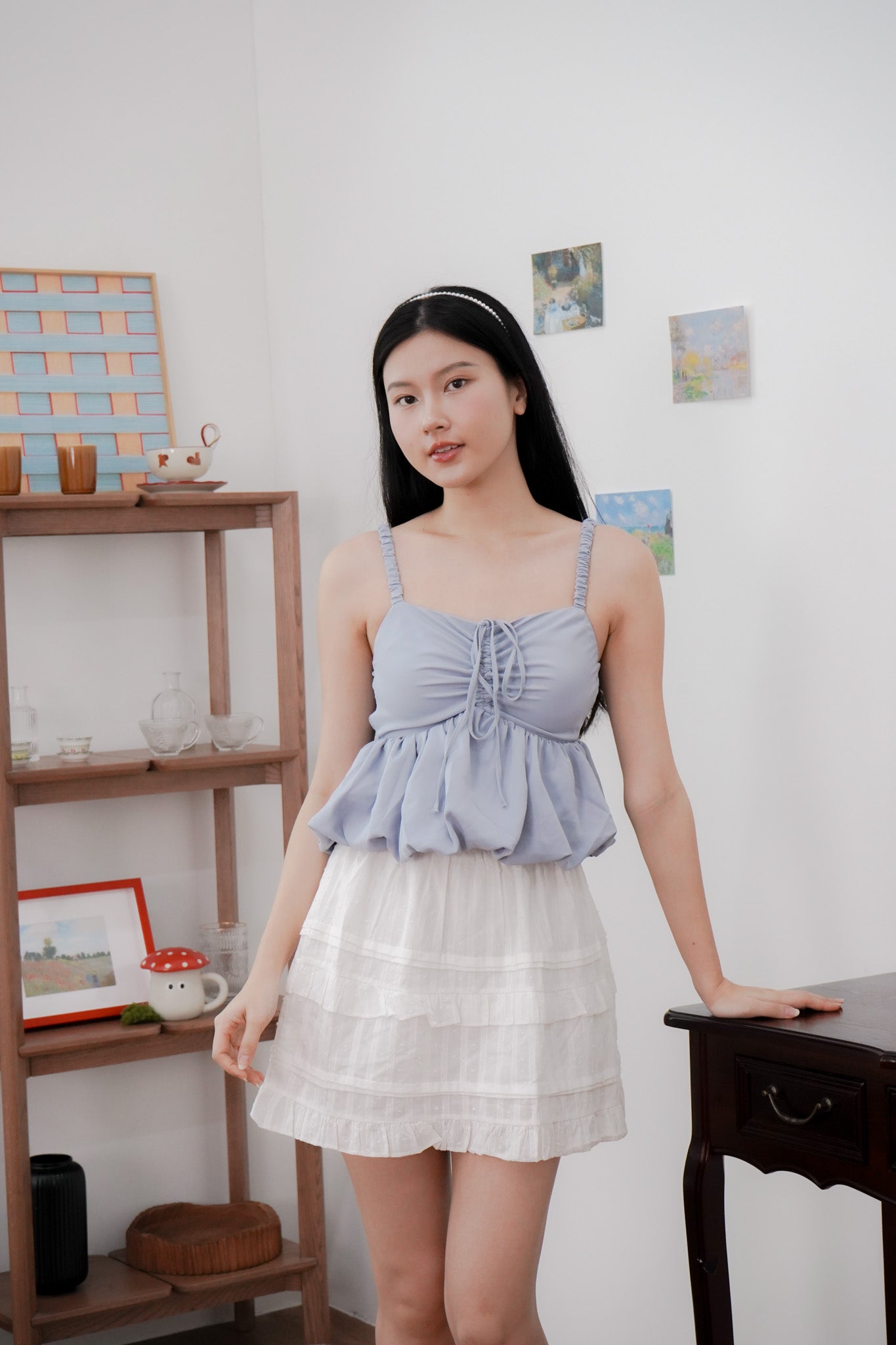 Arielle Bubble Hem Top with Scrunchie Straps (Pastel Blue)