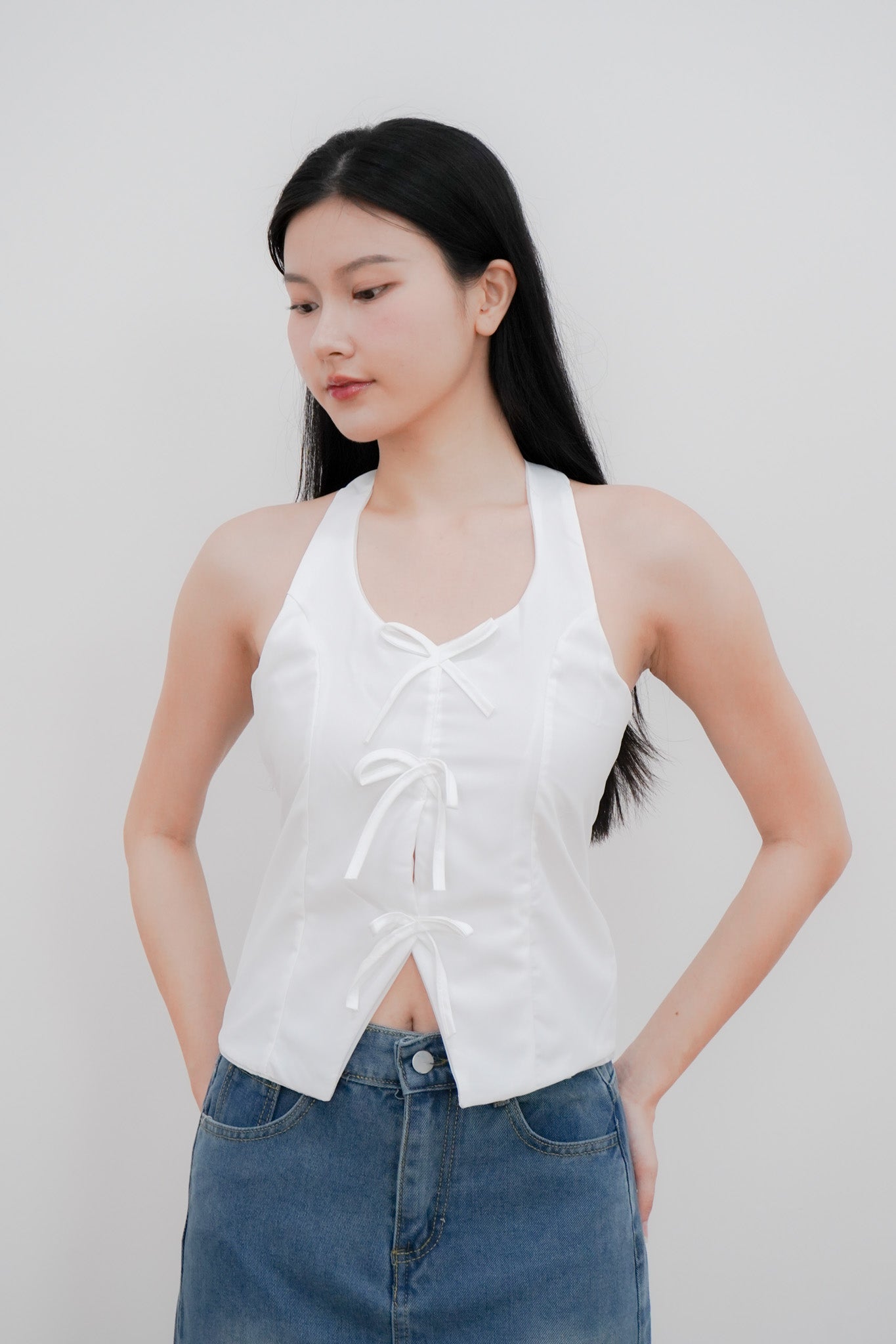 Yuki White Halter Vest Top