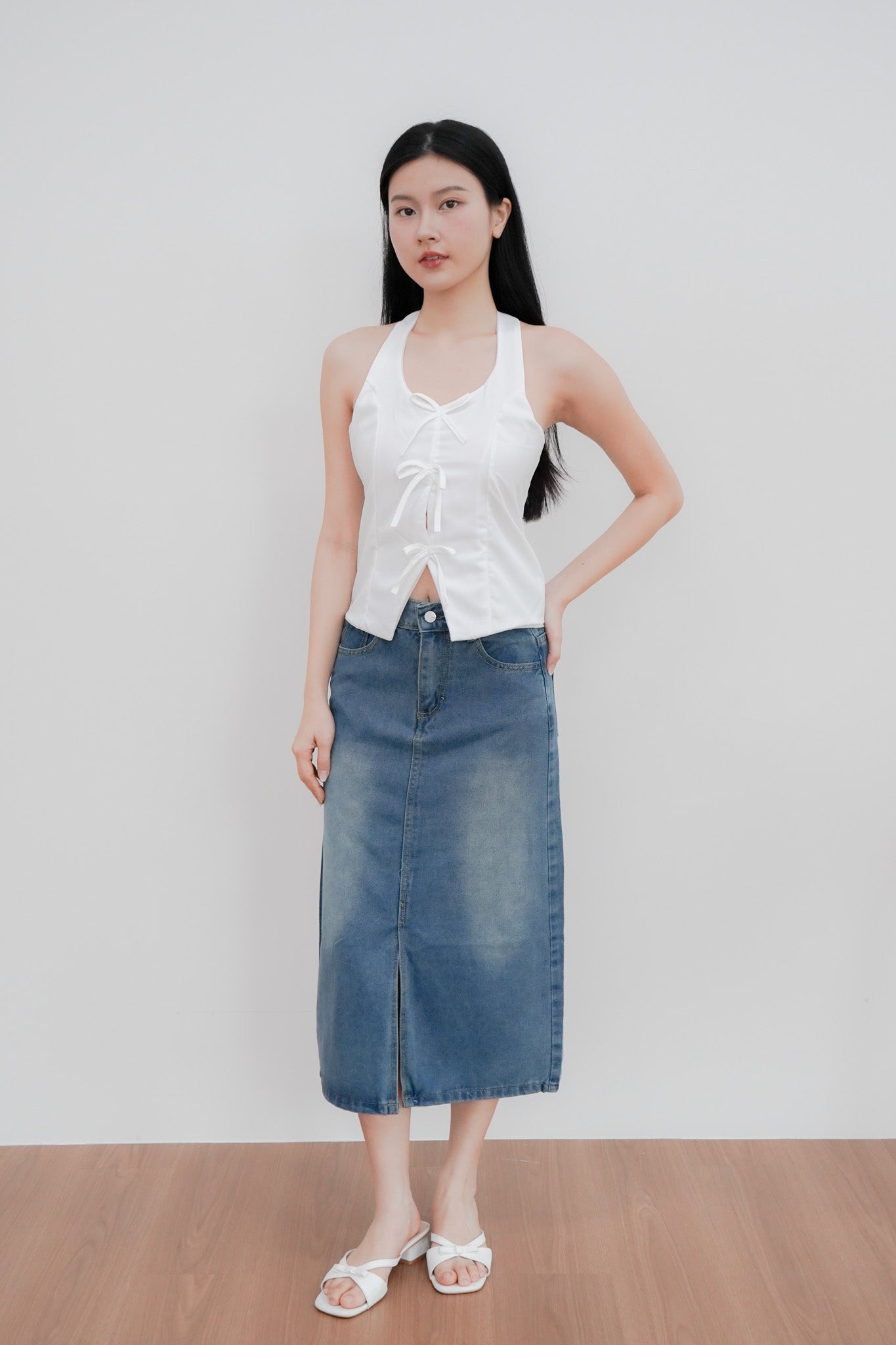 Yuki White Halter Vest Top