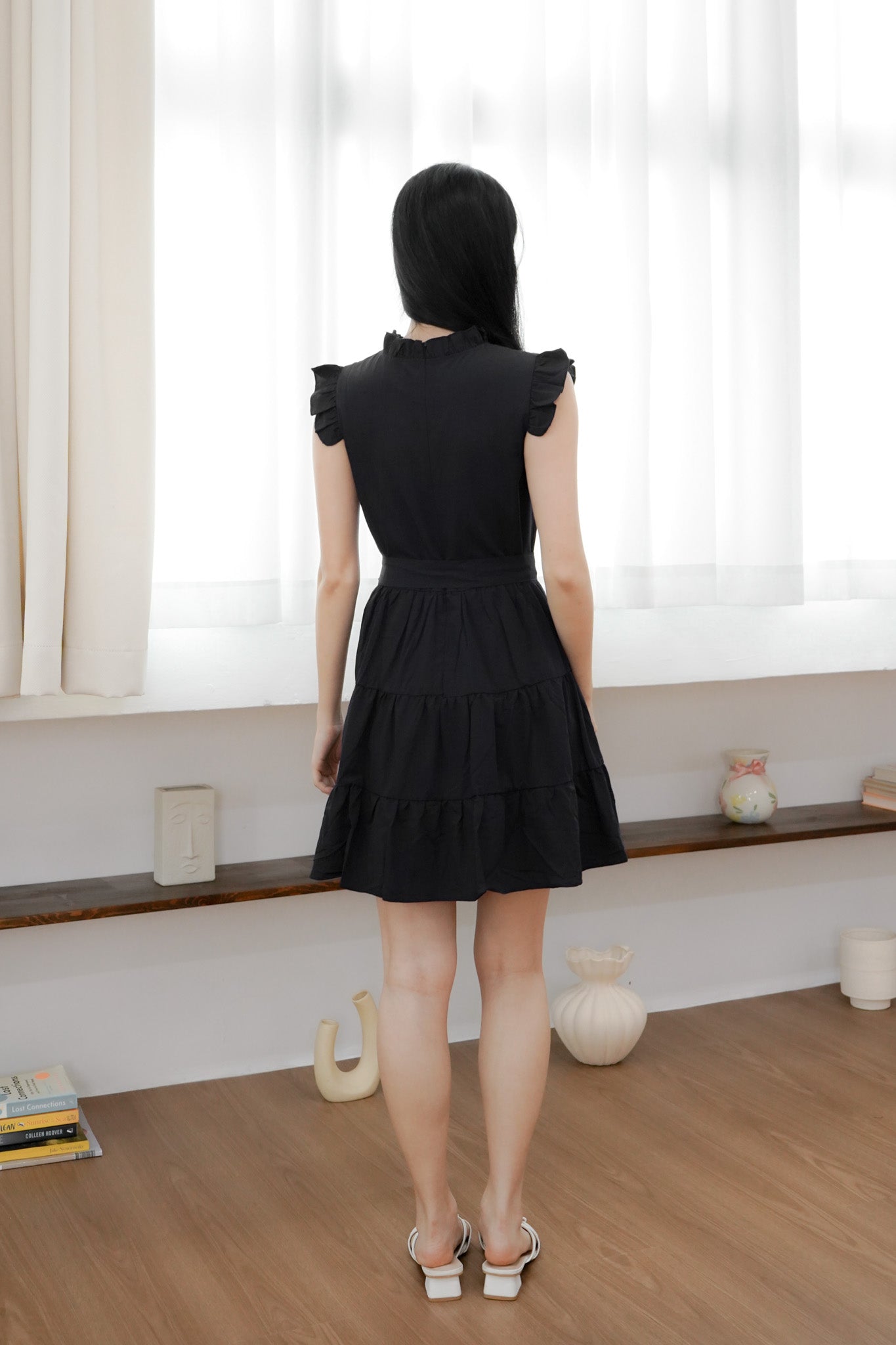 Sofia Flutter Ruffles Tiered Dress (Navy/ Black)