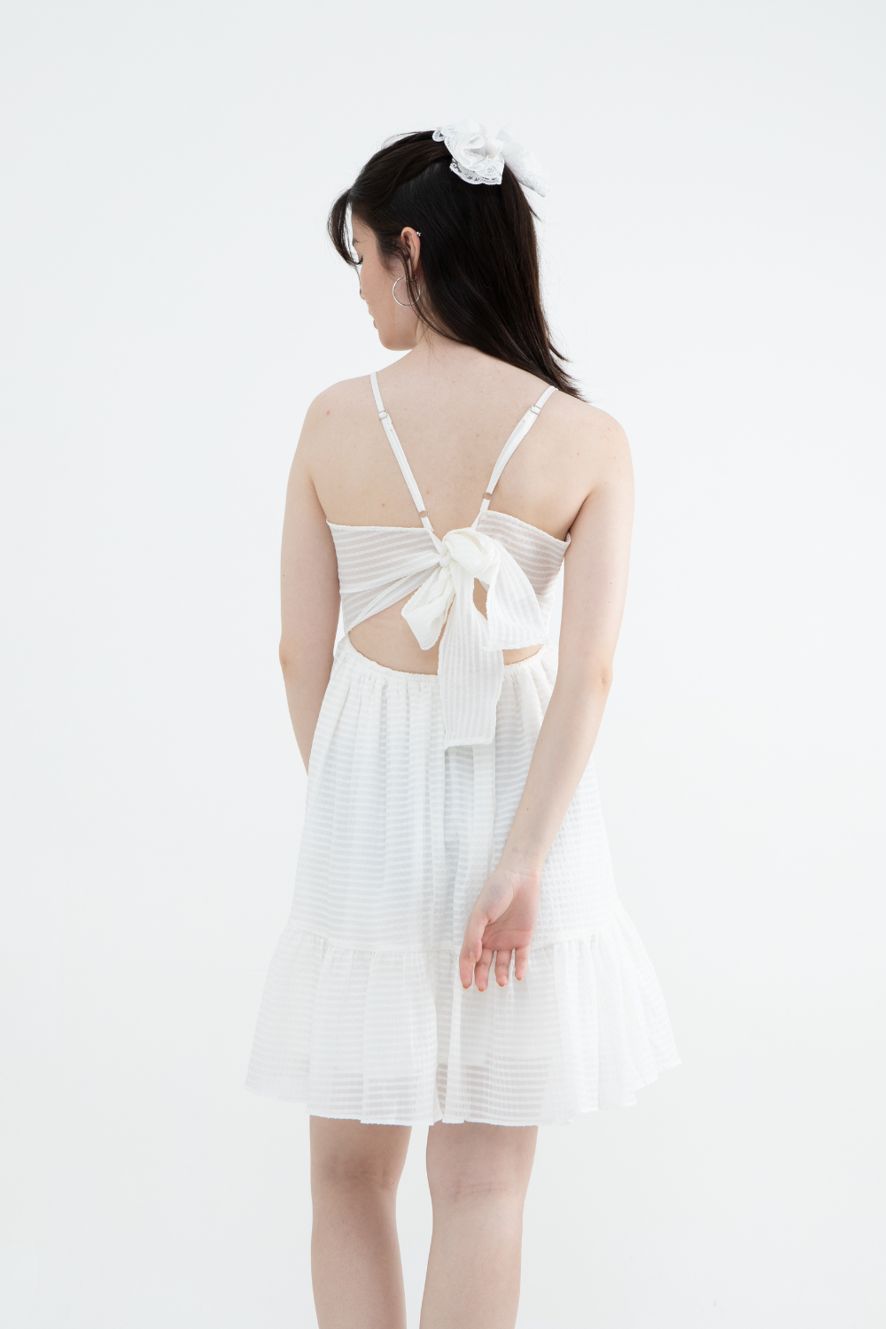 Textured Cutout Ruffle Dress (Black / White / Yellow)