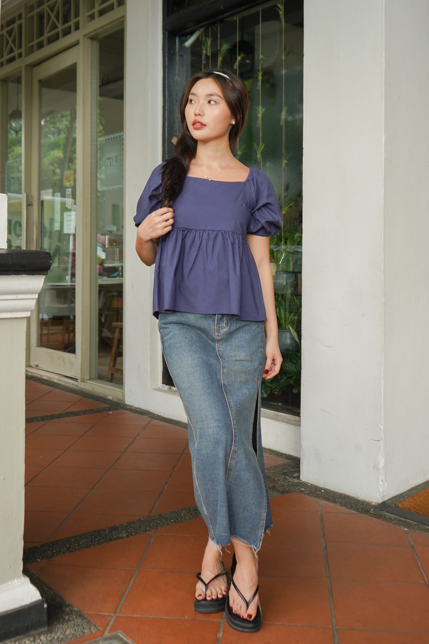 Sol Babydoll Backless Top (Navy Blue)