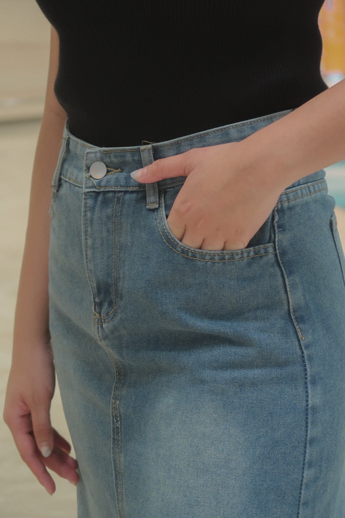 Tara Denim Midi skirt (Vintage wash)