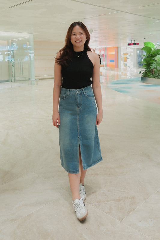 Tara Denim Midi skirt (Vintage wash)